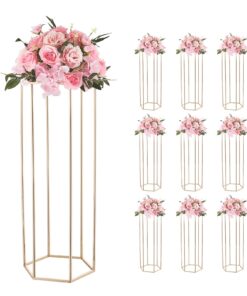 VEVOR 10PCS 80 см Золотые шестиугольные цветочные подставки с акриловыми полками для свадьбы, вечеринки, дня рождения и домашнего декора