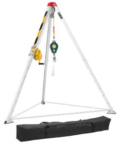 VEVOR ierobežotas telpas glābšanas trijkāja komplekts, 544 kg vinča, 19.8 m kabelis, 10 m kritiena aizsardzība, regulējamas kājas 1.25 m, augstums 1.34–2.15 m
