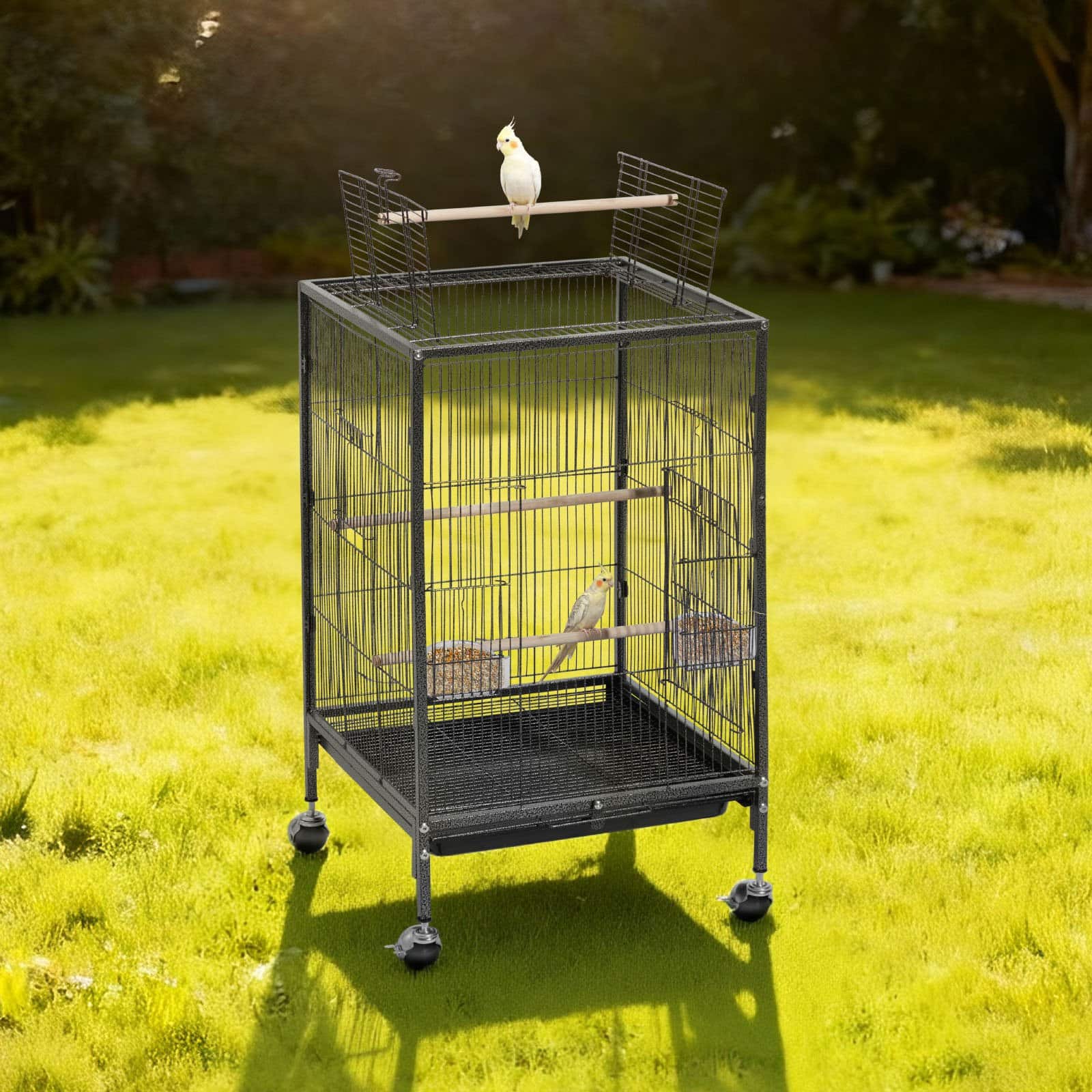 VEVOR Bird Cage 460x460x770 mm, Wrought Iron Flight Cage with Open Top, Perches, Tray, Wheels, for Parrots & Small Birds — изображение 8