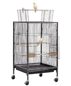 клетка для птиц VEVOR 460x460x770 мм, летная клетка из кованого железа с открытым верхом, насестами, лотком, колесами для попугаев и мелких птиц
