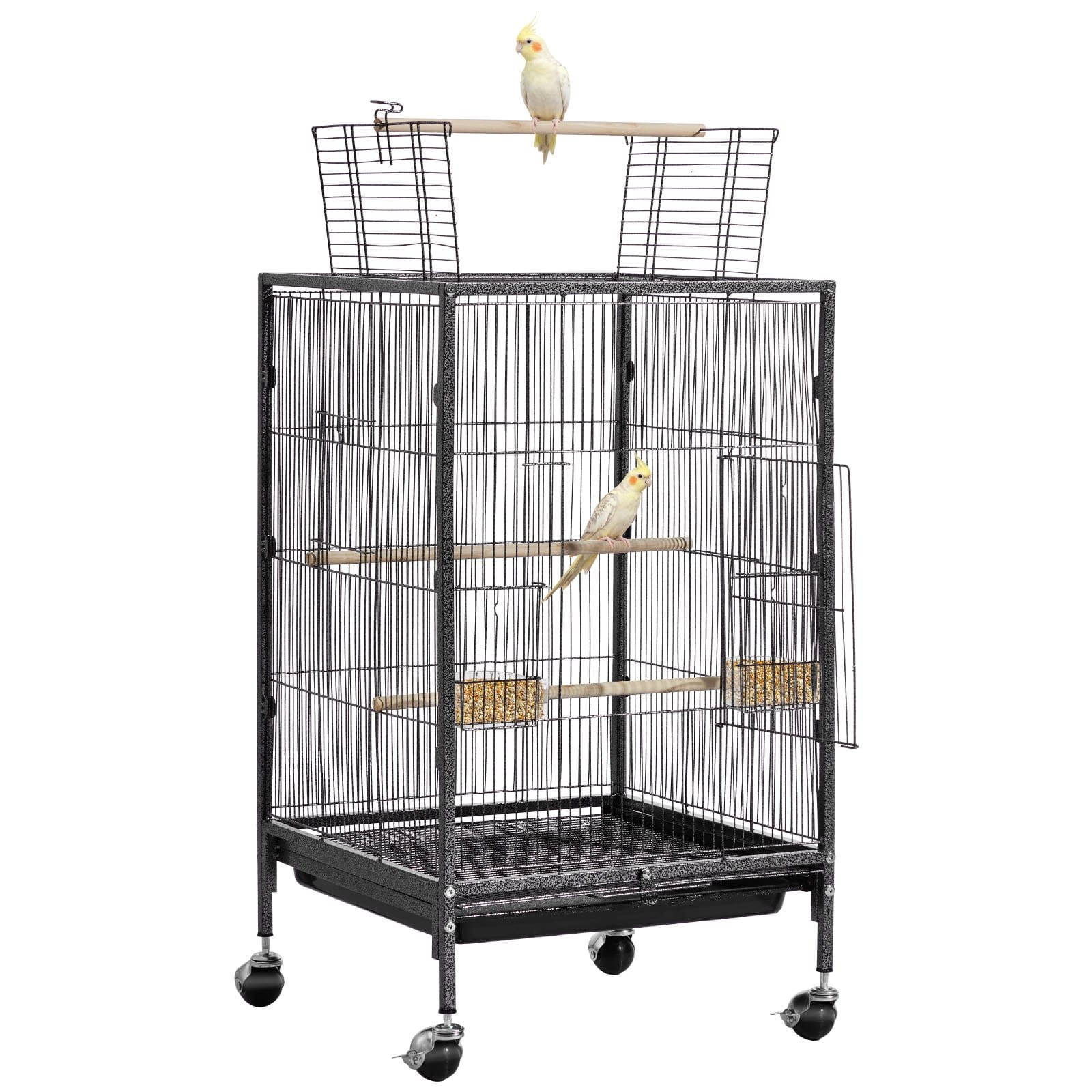 клетка для птиц VEVOR 460x460x770 мм, летная клетка из кованого железа с открытым верхом, насестами, лотком, колесами для попугаев и мелких птиц