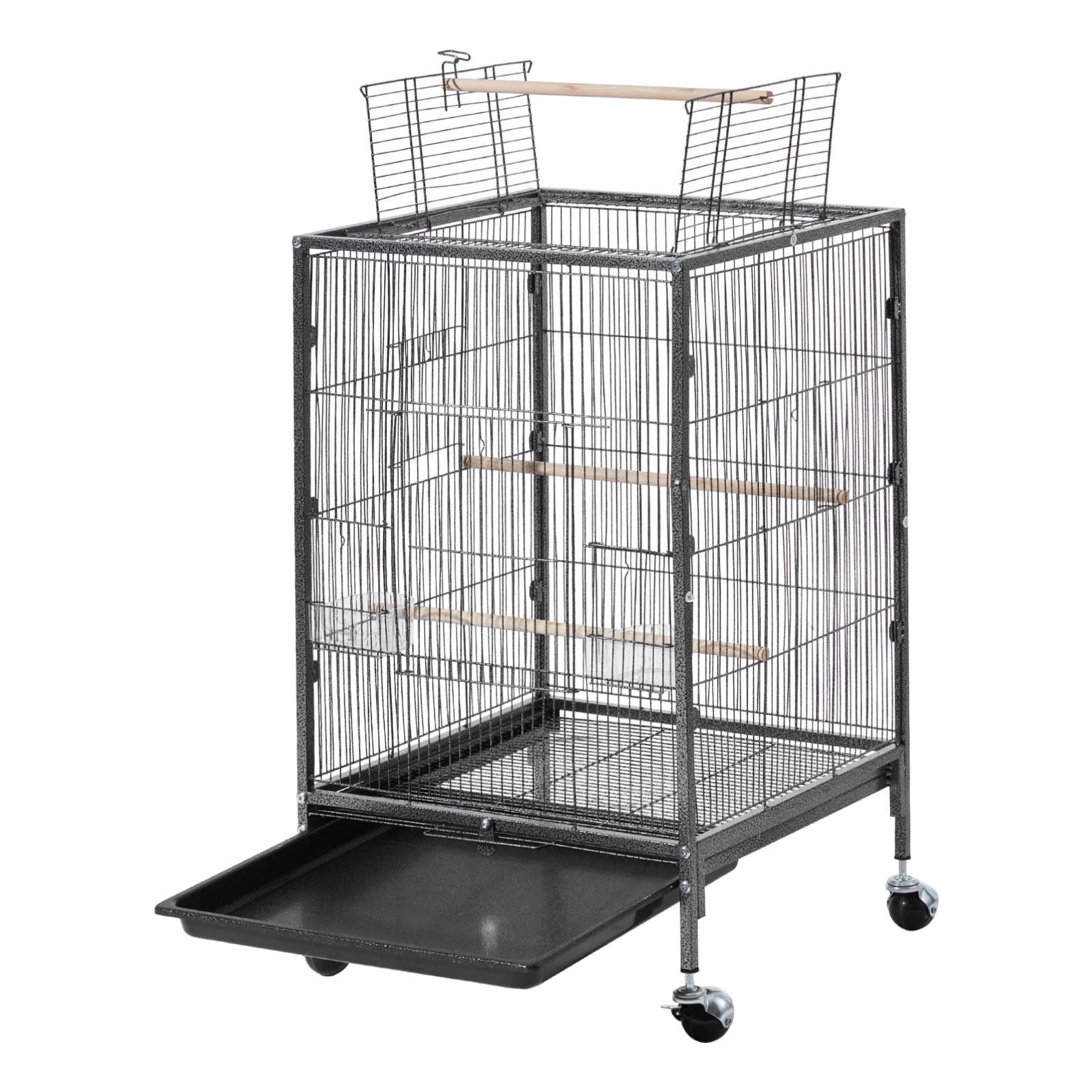 VEVOR Bird Cage 460x460x770 mm, Wrought Iron Flight Cage with Open Top, Perches, Tray, Wheels, for Parrots & Small Birds — изображение 11