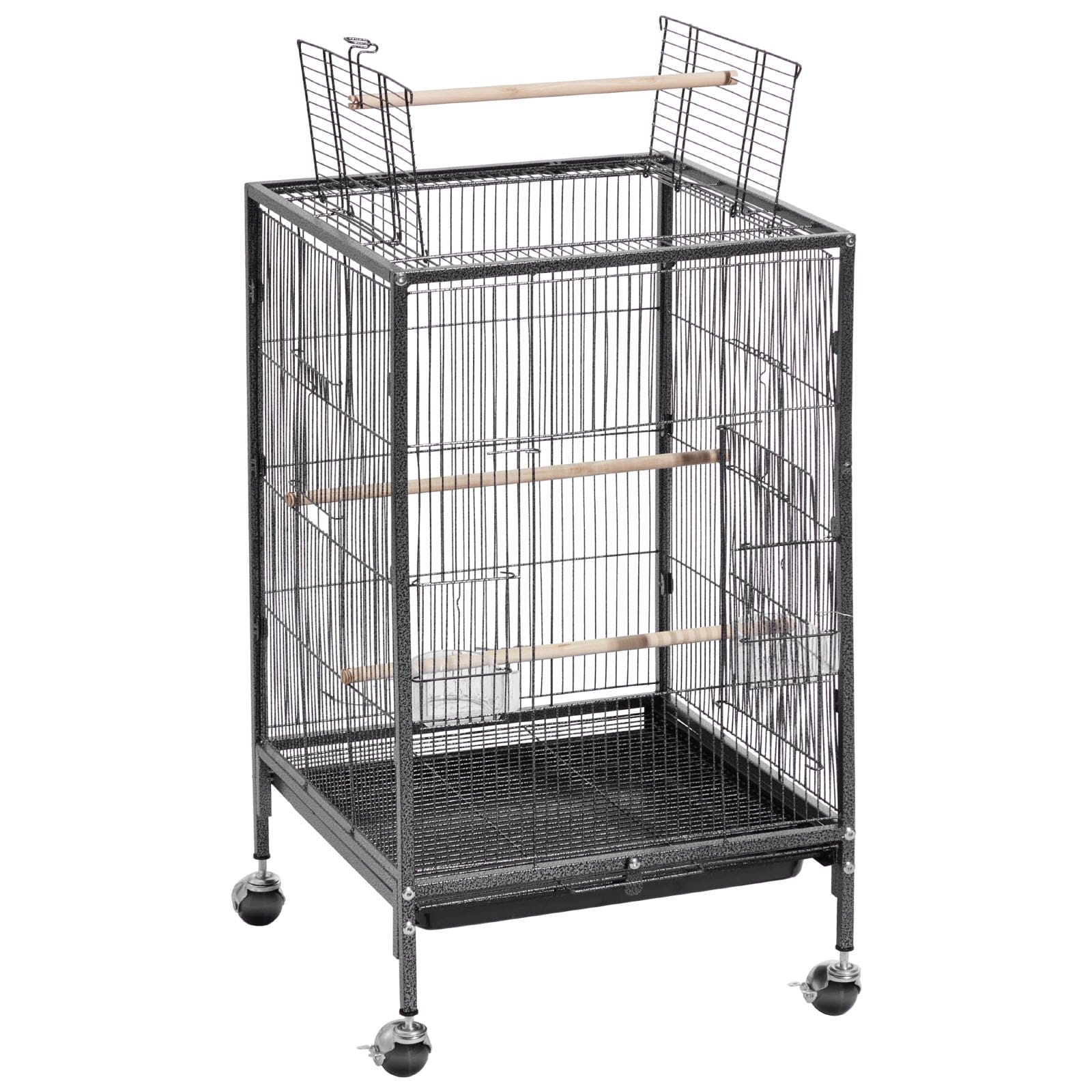 VEVOR Bird Cage 460x460x770 mm, Wrought Iron Flight Cage with Open Top, Perches, Tray, Wheels, for Parrots & Small Birds — изображение 12
