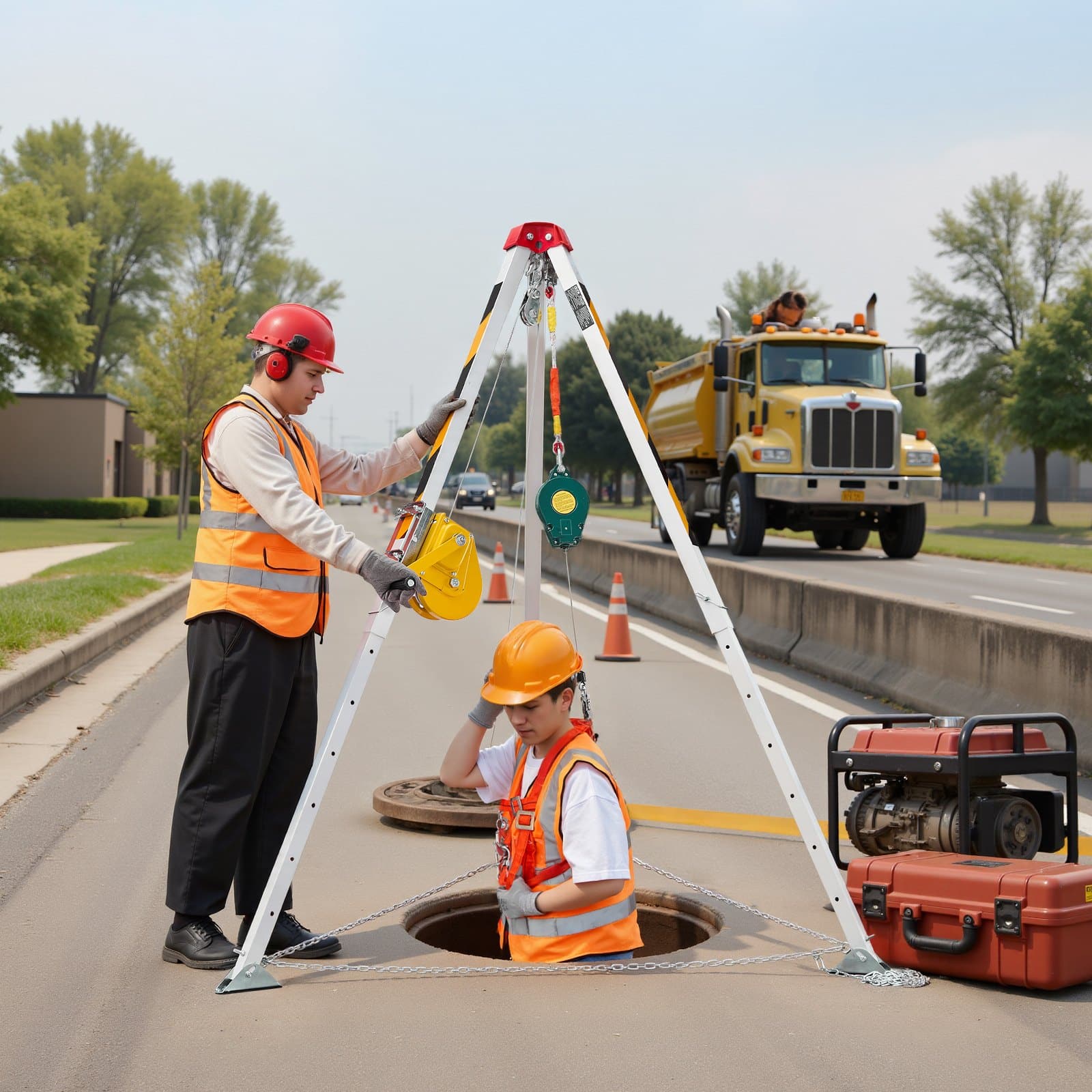 VEVOR Confined Space Tripod Rescue Kit, 816 kg Winch, 1.25 m Legs, 19.8 m Cable, 10 m Fall Arrest, 1.34–2.15 m Height — attēls 8
