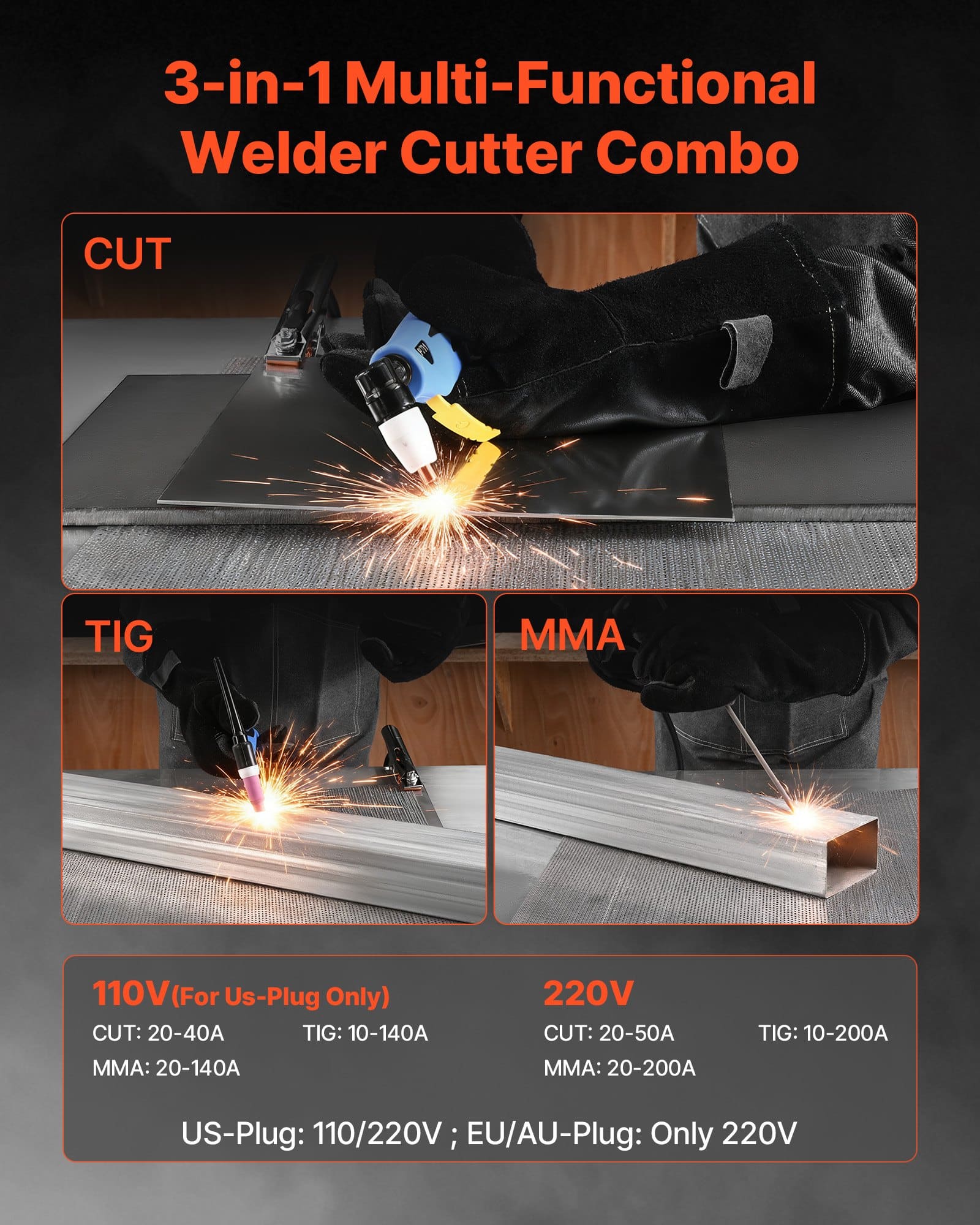 VEVOR 3-in-1 Plasma Cutter Welder Combo 220V – 50A Plasma Cutter & 200A TIG/MMA Welder with LED Display, for Metalwork — attēls 2