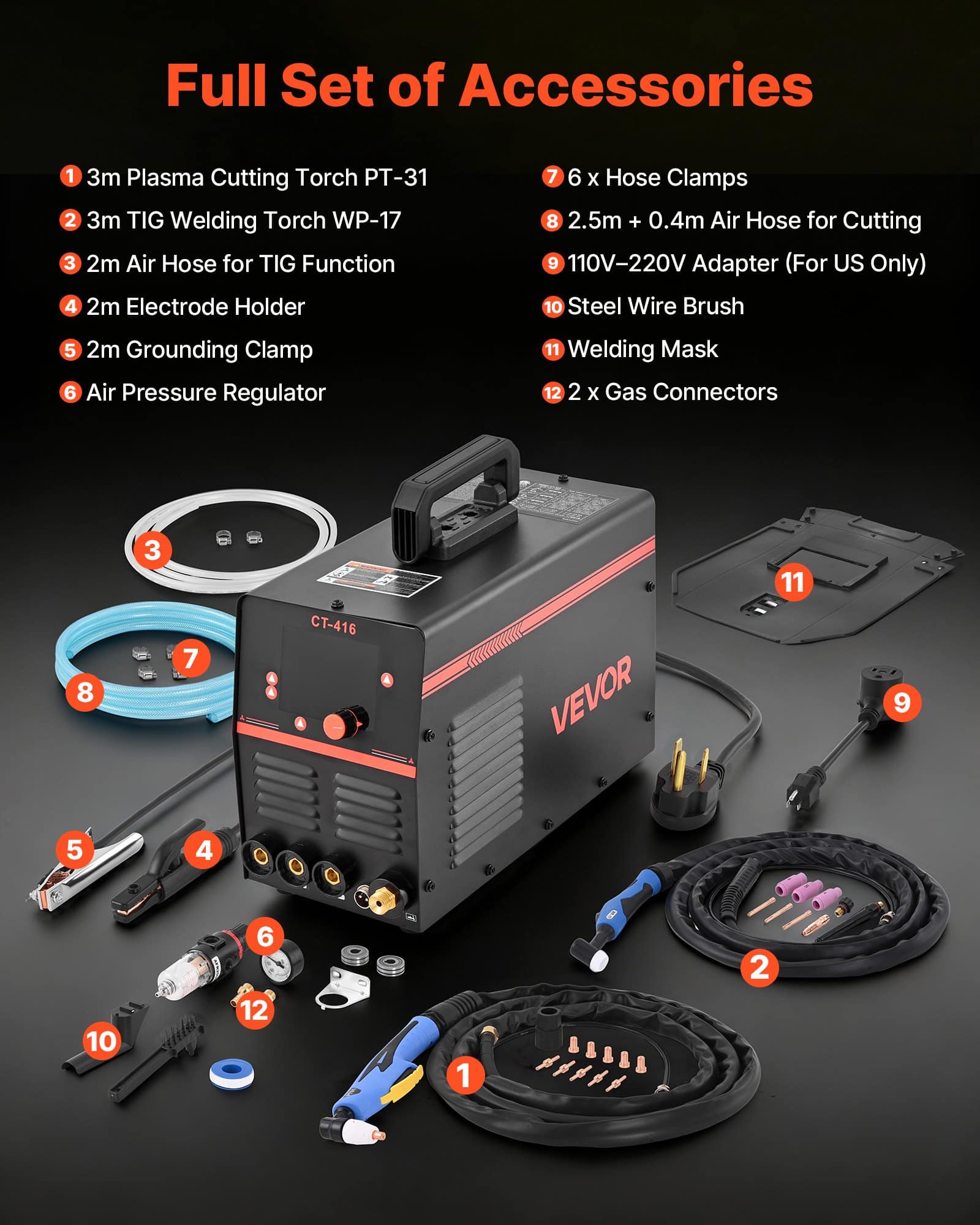 VEVOR 3-in-1 Plasma Cutter Welder Combo 220V – 50A Plasma Cutter & 200A TIG/MMA Welder with LED Display, for Metalwork — attēls 7