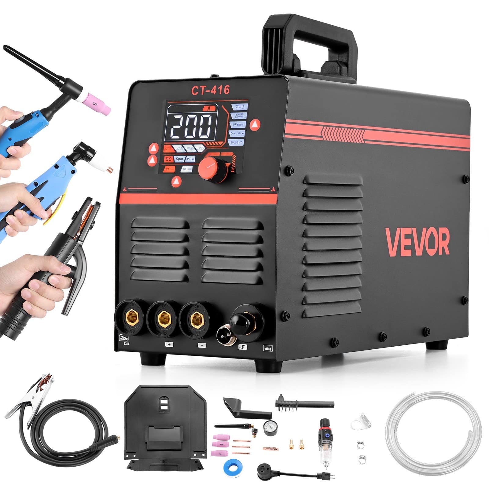 VEVOR 3-in-1 plazmas griezēja metinātājs Combo 220V – 50A plazmas griezējs un 200A TIG/MMA metinātājs ar LED displeju, metāla izstrādājumiem