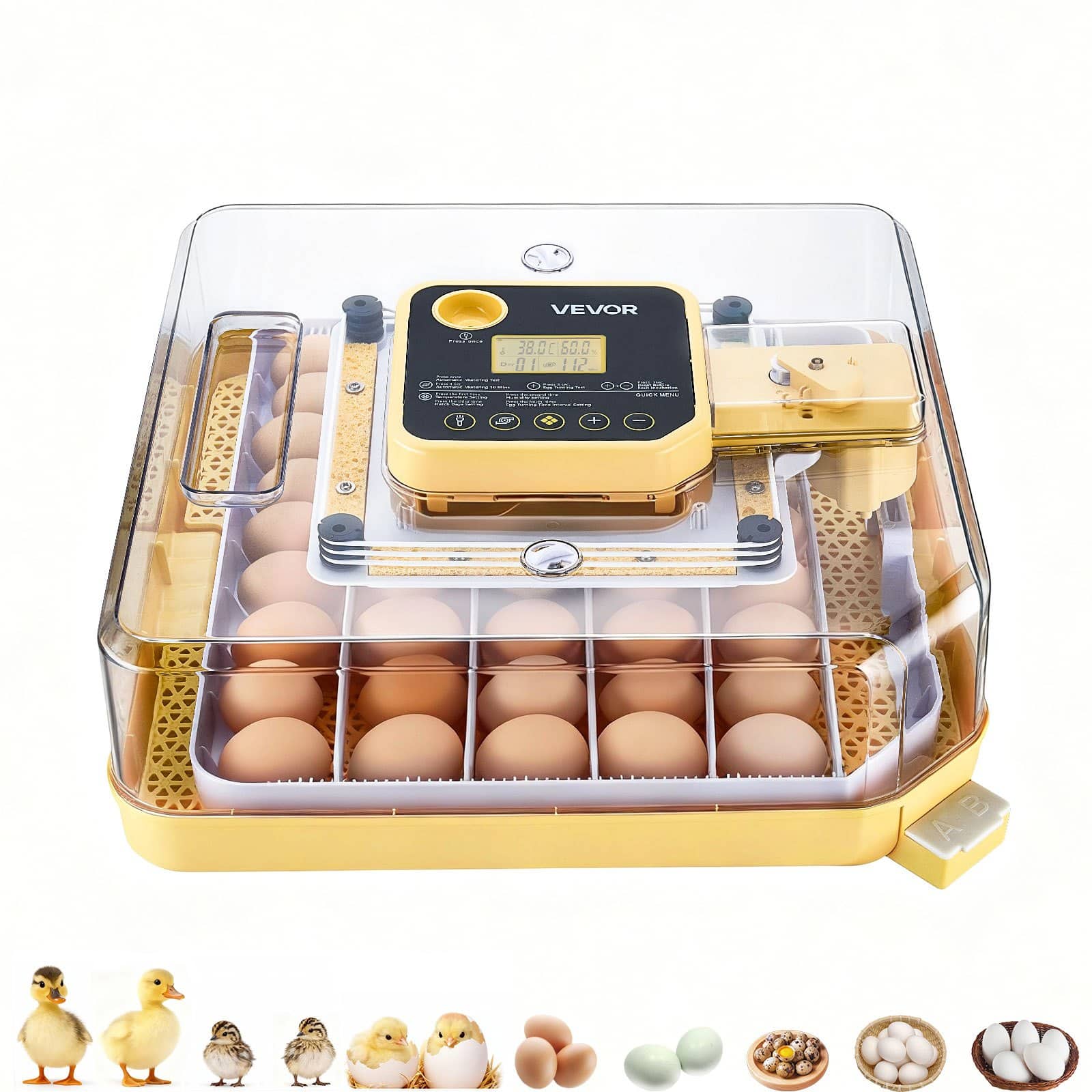 VEVOR Automatic 48 Egg Incubator with LED Candler, Auto Turning, Temp & Humidity Control, for Chicken, Duck, Goose, Quail Eggs