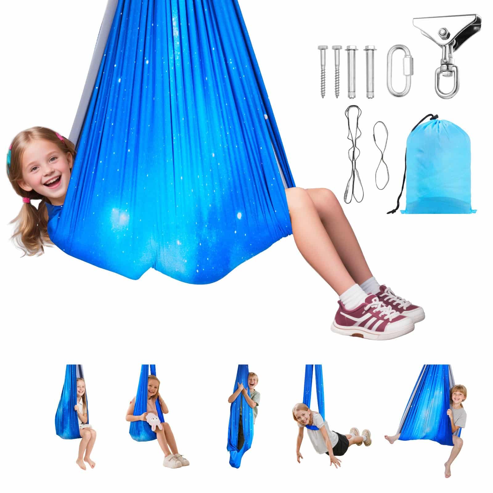 VEVOR Double-Layer Sensory Swing for Kids, 150x150cm, Indoor/Outdoor Therapy Hammock with 360° Swivel, Holds up to 136kg — Attēls 12