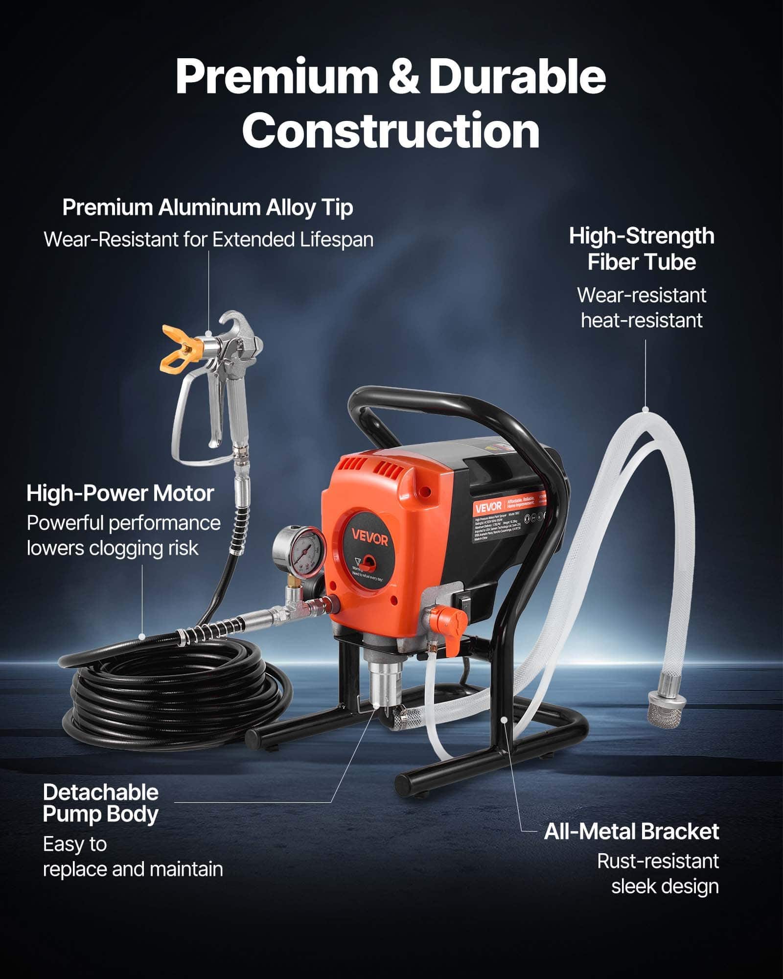 VEVOR 900W Electric Airless Paint Sprayer, 227 Bar, 1.8 L/min, with Hose, Nozzles, Extension Rod for Interior/Exterior Painting — attēls 5