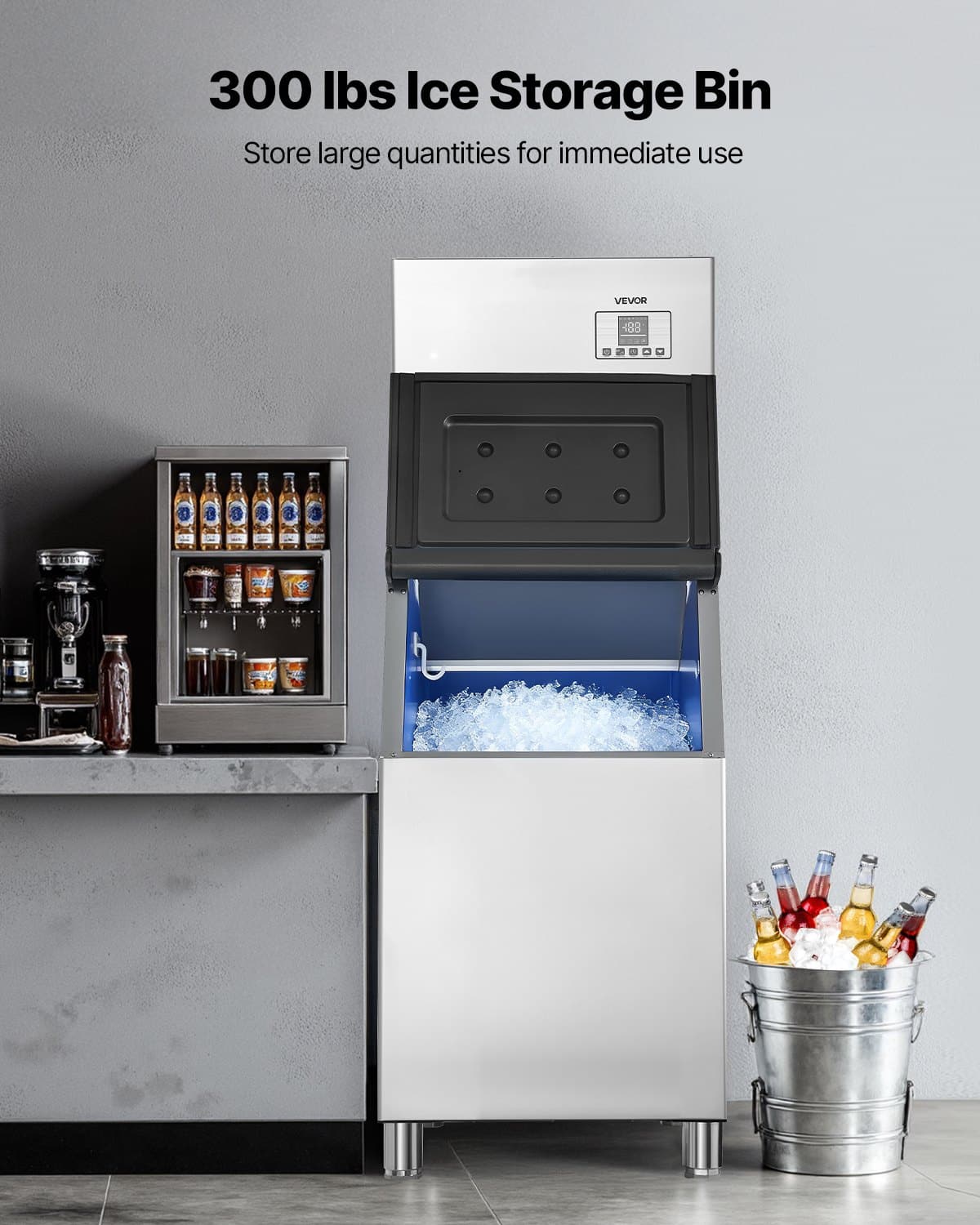 VEVOR Commercial Ice Maker 181kg/24h with 136kg Storage Bin, Auto Clean, Touchscreen Control for Bar, Cafe, Restaurant Use — изображение 3