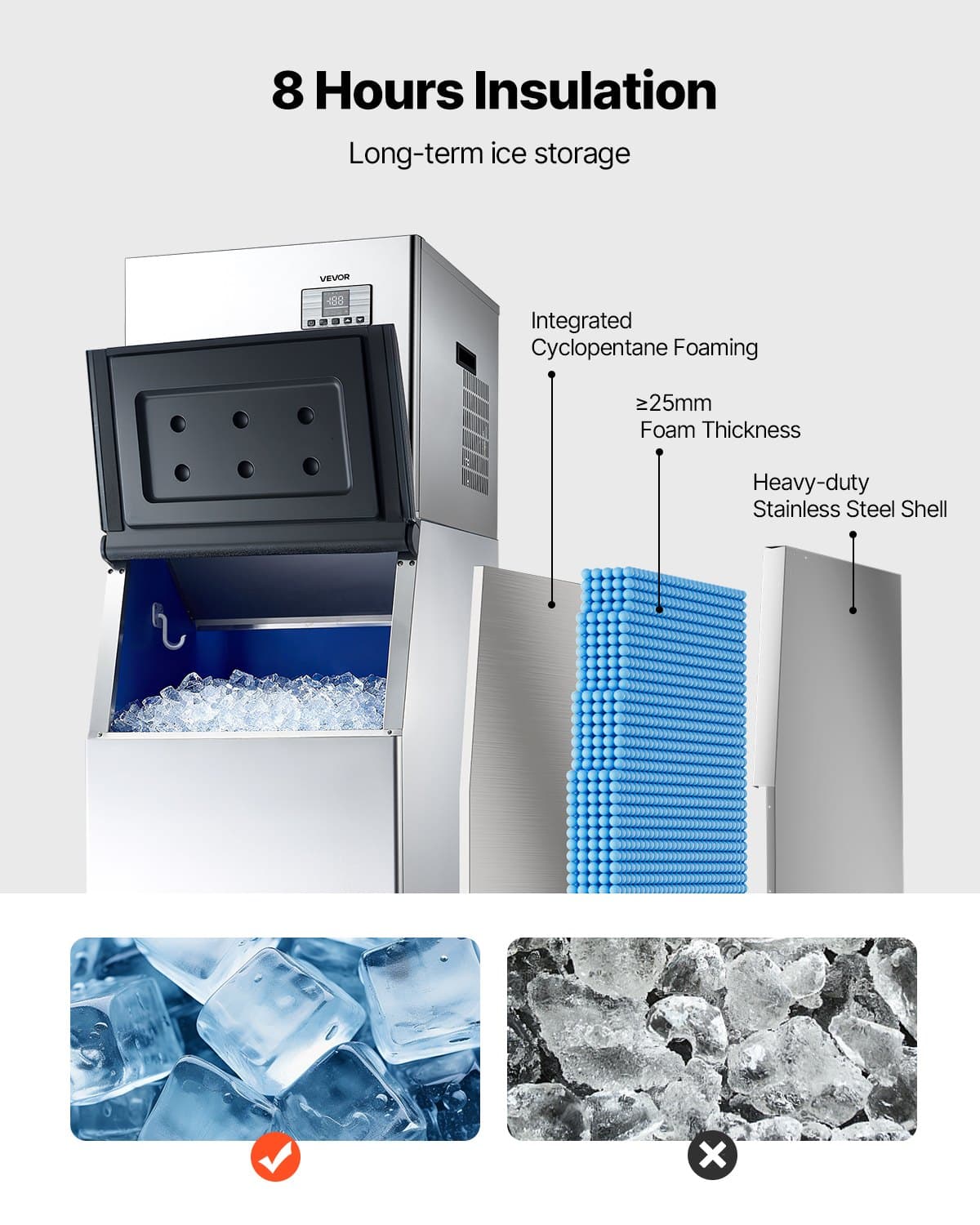 VEVOR Commercial Ice Maker 181kg/24h with 136kg Storage Bin, Auto Clean, Touchscreen Control for Bar, Cafe, Restaurant Use — изображение 4