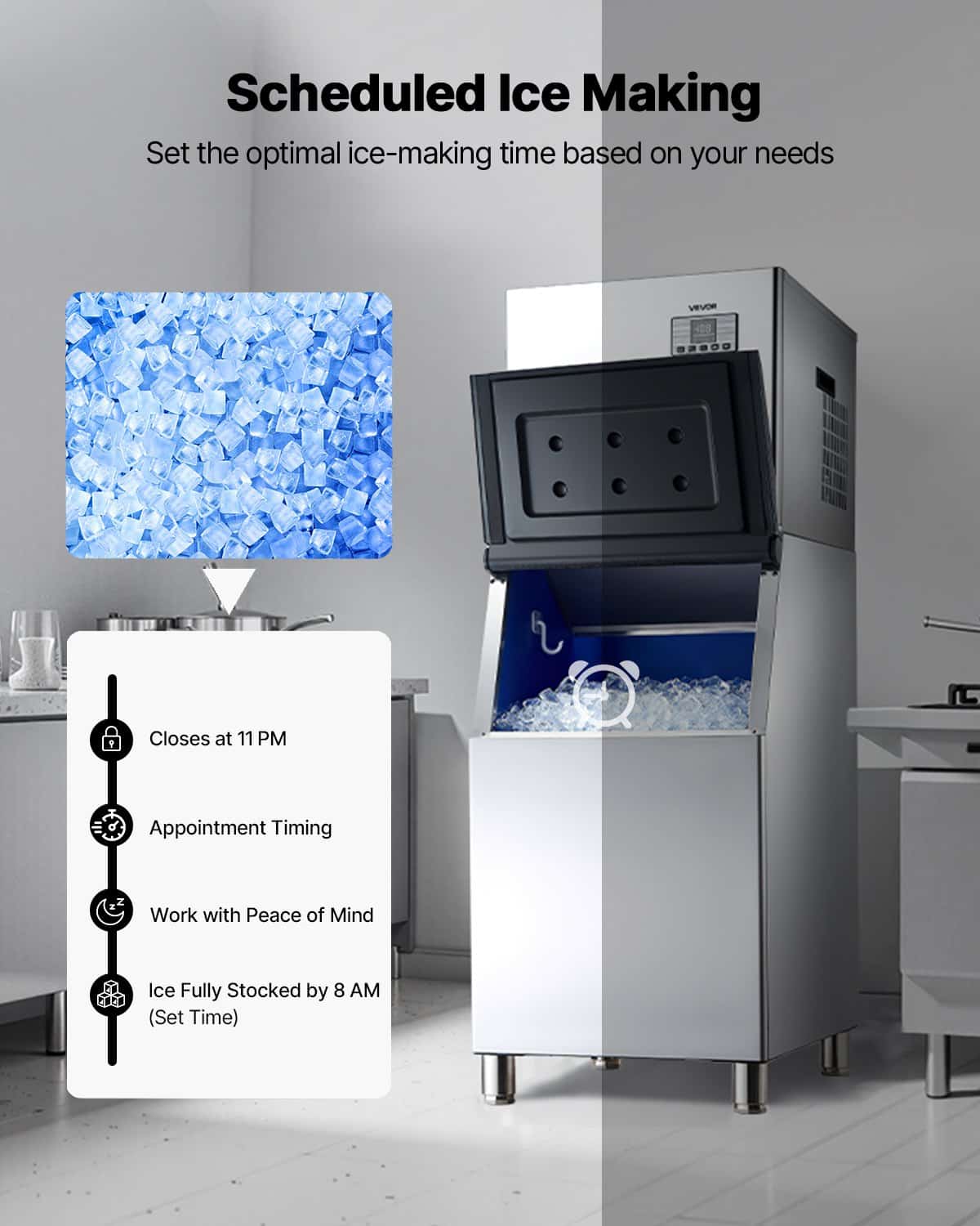 VEVOR Commercial Ice Maker 181kg/24h with 136kg Storage Bin, Auto Clean, Touchscreen Control for Bar, Cafe, Restaurant Use — изображение 6