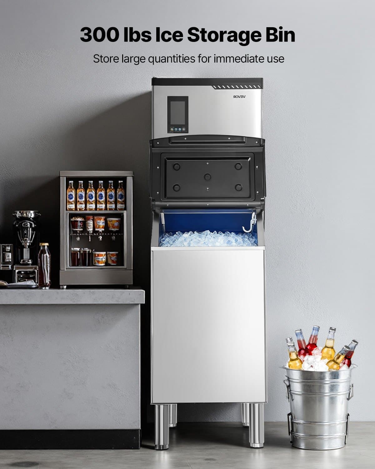 VEVOR Commercial Ice Maker 136kg/24h with 136kg Storage Bin, Self-Cleaning, Touchscreen Control for Bar, Café, Restaurant — изображение 3