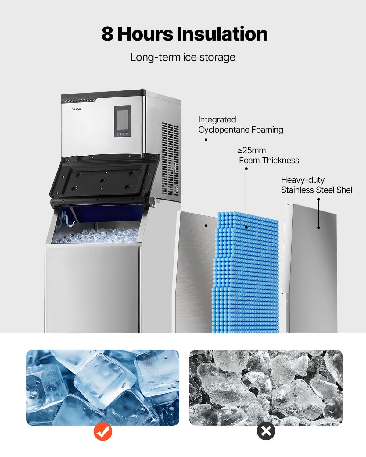 VEVOR Commercial Ice Maker 136kg/24h with 136kg Storage Bin, Self-Cleaning, Touchscreen Control for Bar, Café, Restaurant — изображение 4