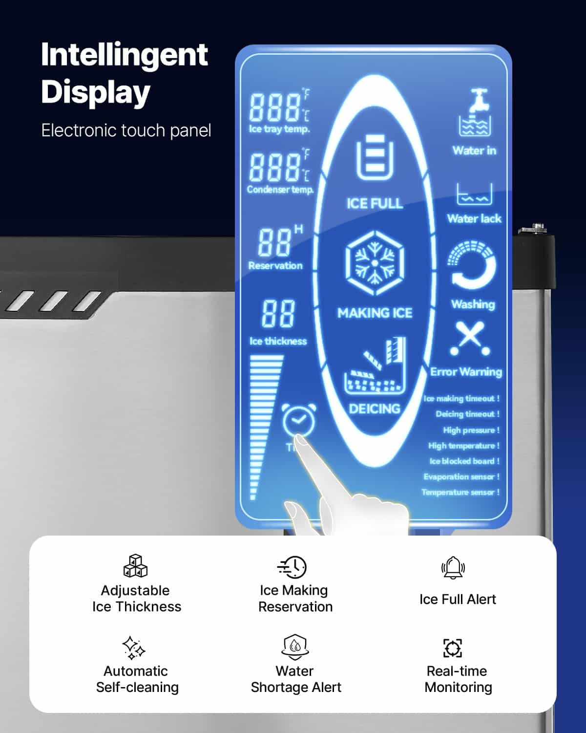 VEVOR Commercial Ice Maker 136kg/24h with 136kg Storage Bin, Self-Cleaning, Touchscreen Control for Bar, Café, Restaurant — изображение 5
