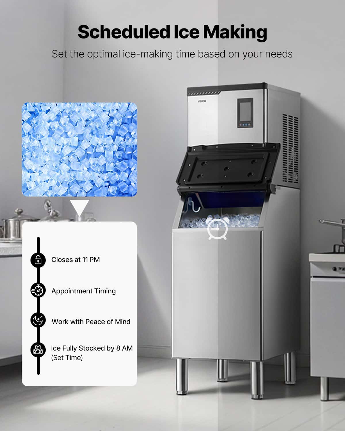 VEVOR Commercial Ice Maker 136kg/24h with 136kg Storage Bin, Self-Cleaning, Touchscreen Control for Bar, Café, Restaurant — изображение 6
