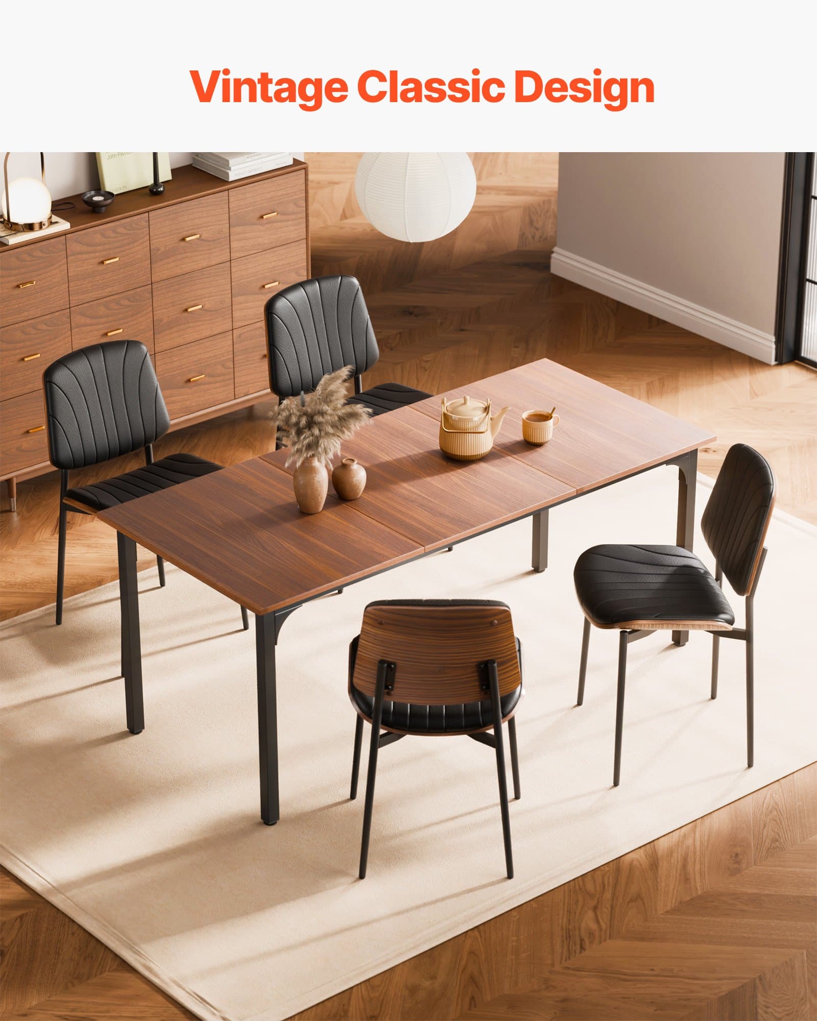 VEVOR Set of 6 Modern Black PU Leather Dining Chairs with Metal Legs and Thick Cushions, Space-Saving Design - Image 6