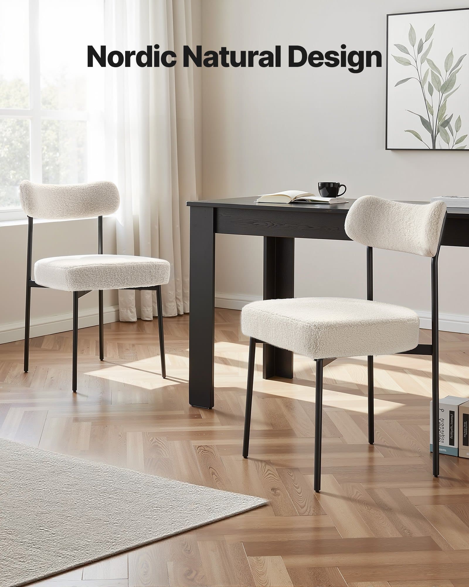 VEVOR Set of 6 White Sherpa Dining Chairs, Mid-Century Modern Upholstered Side Chairs with Curved Backrest & Metal Legs - Image 6