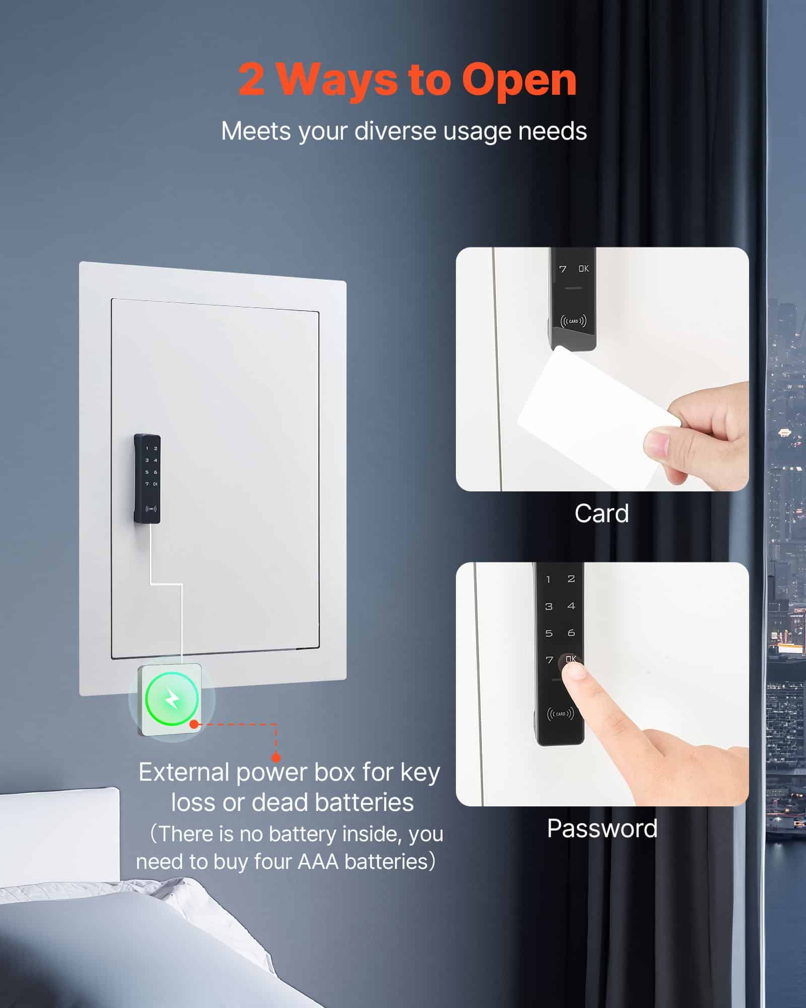 VEVOR Wall Safe 0.08 m², Hidden 3-Tier Safe with Password, Key & Knob Lock, Steel In-Wall Box with Adjustable Shelves, White — Attēls 4