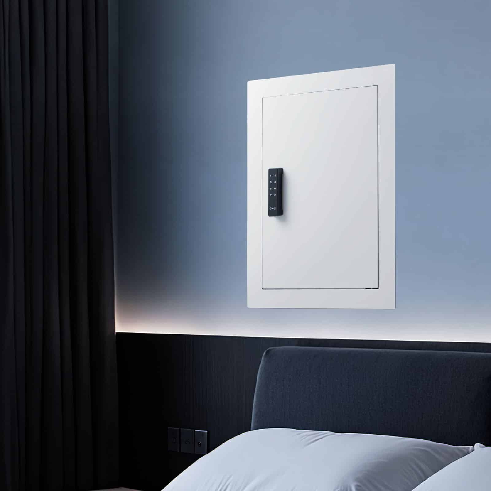 VEVOR Wall Safe 0.08 m², Hidden 3-Tier Safe with Password, Key & Knob Lock, Steel In-Wall Box with Adjustable Shelves, White — Attēls 8