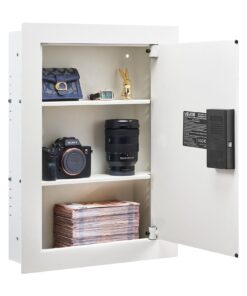 VEVOR Wall Safe 0.08 m², Hidden 3-Tier Safe with Password, Key & Knob Lock, Steel In-Wall Box with Adjustable Shelves, White
