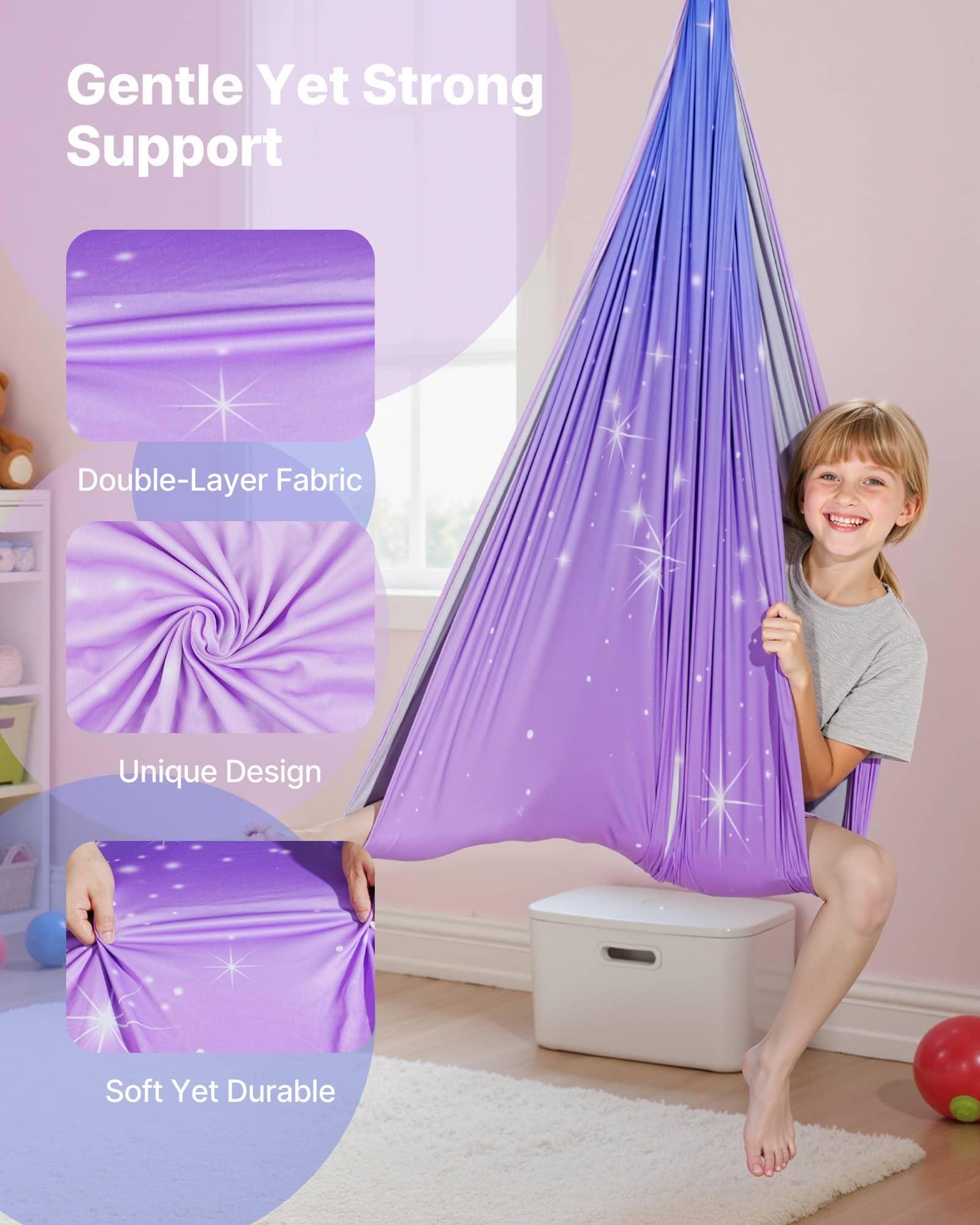 VEVOR Sensory Swing for Kids, Double-Layer Spandex Hammock with 360° Swivel, Indoor/Outdoor Therapy Swing, 136 kg Capacity — Attēls 3