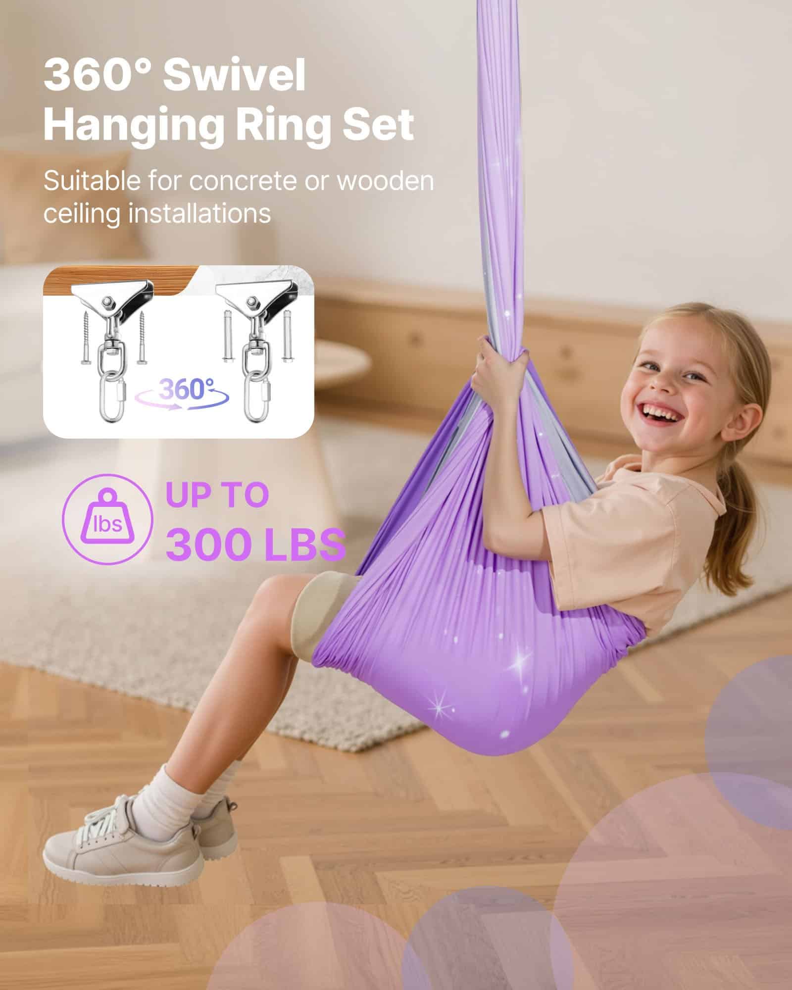 VEVOR Sensory Swing for Kids, Double-Layer Spandex Hammock with 360° Swivel, Indoor/Outdoor Therapy Swing, 136 kg Capacity — Attēls 4