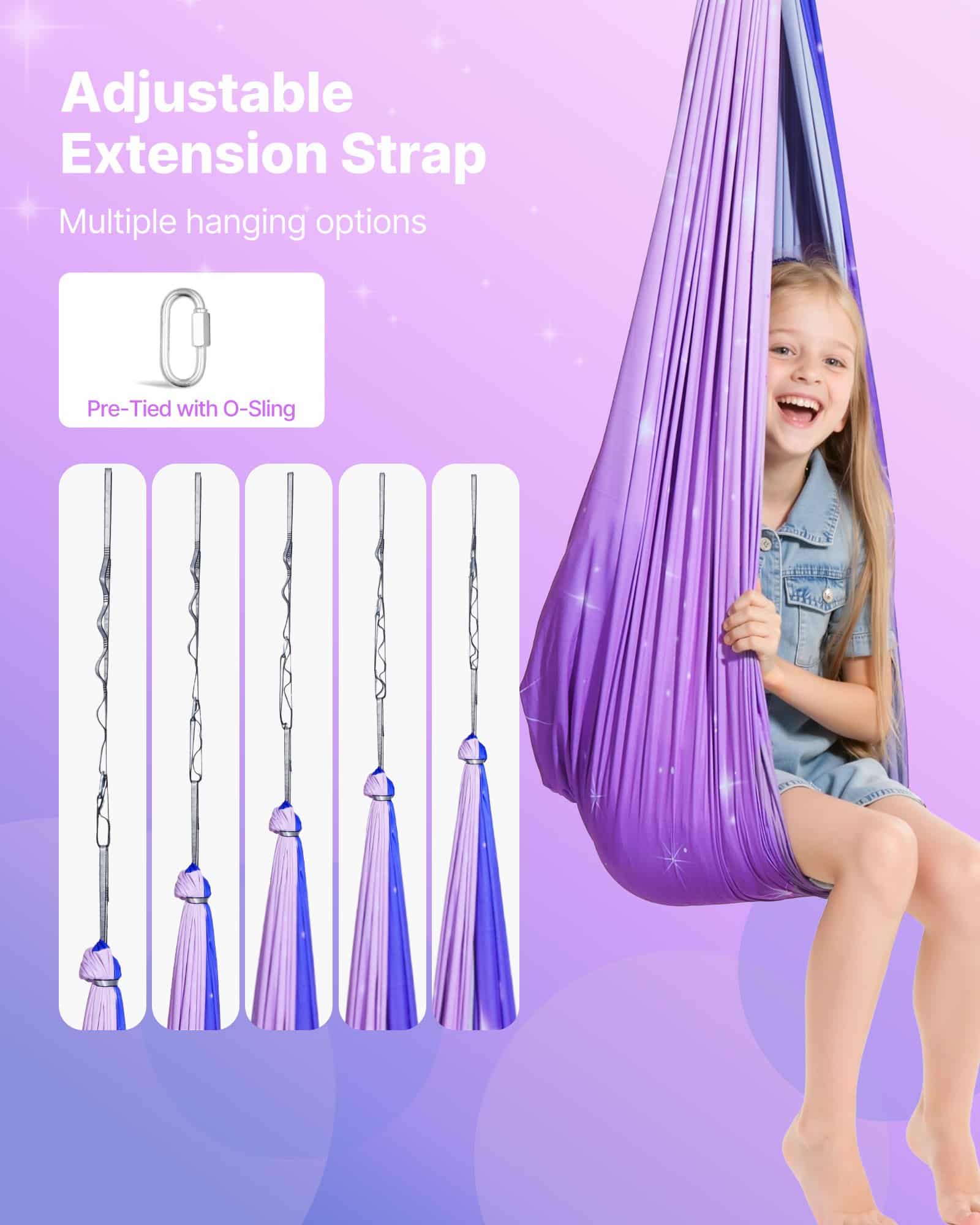 VEVOR Sensory Swing for Kids, Double-Layer Spandex Hammock with 360° Swivel, Indoor/Outdoor Therapy Swing, 136 kg Capacity — Attēls 5