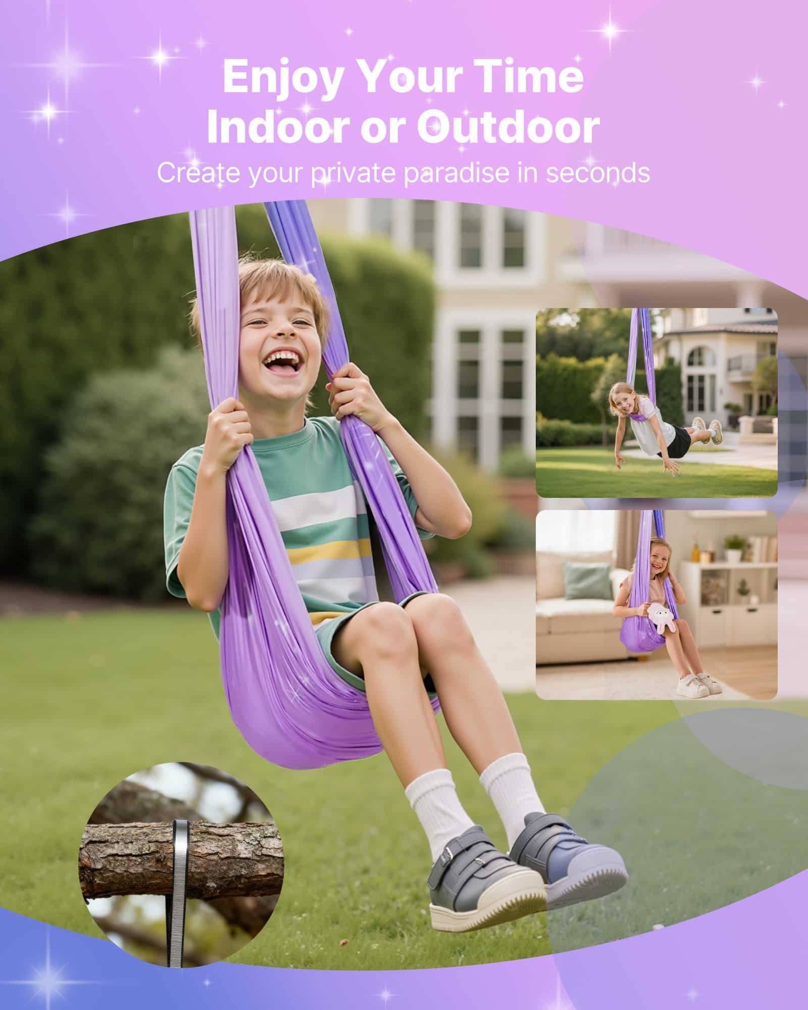 VEVOR Sensory Swing for Kids, Double-Layer Spandex Hammock with 360° Swivel, Indoor/Outdoor Therapy Swing, 136 kg Capacity — Attēls 6