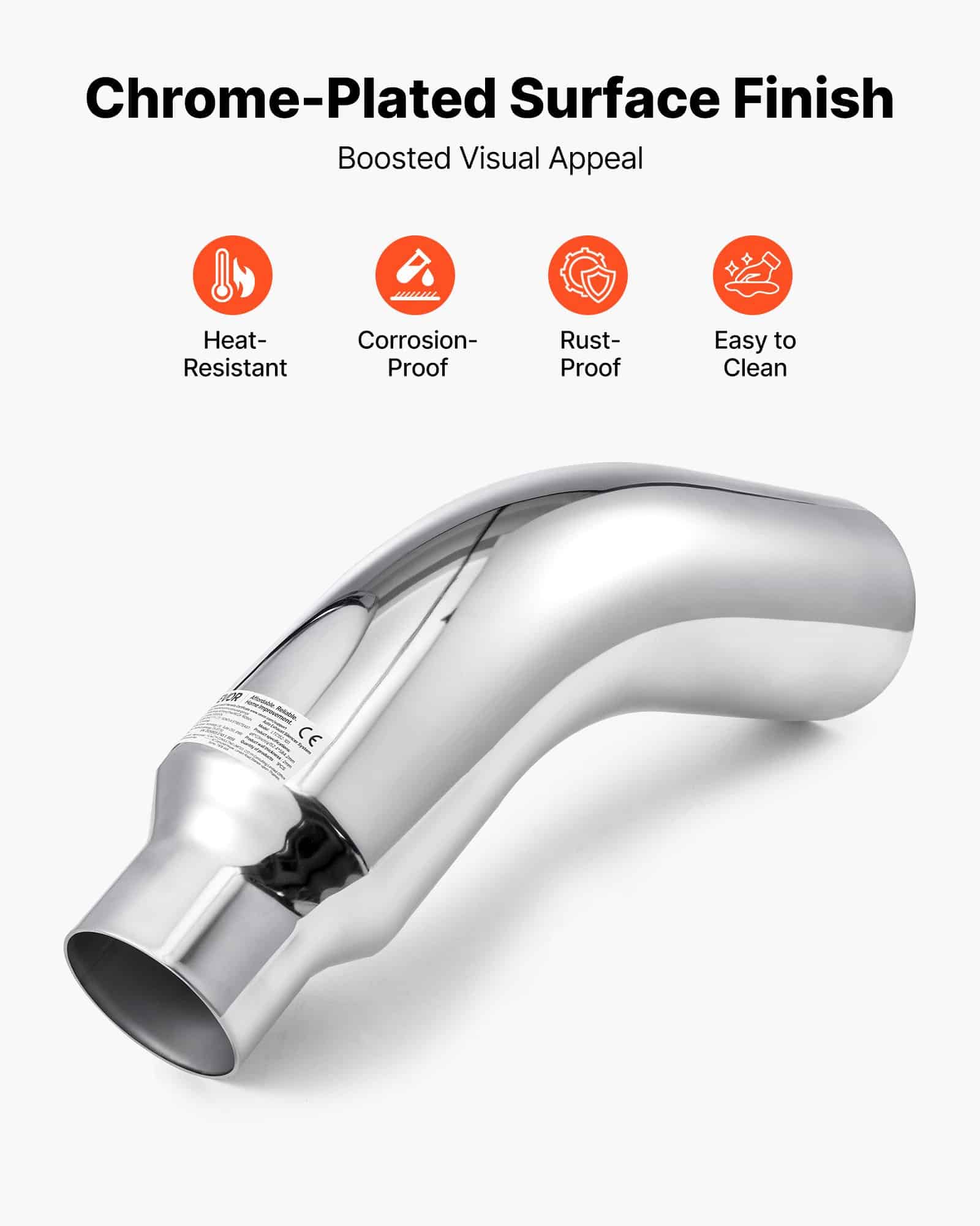 VEVOR Chrome Elbow Exhaust Tip 101.6mm Inlet 152.4mm Outlet 584mm Length with Clamp for Truck/Sedan/SUV/Sports Car - Зображення 4