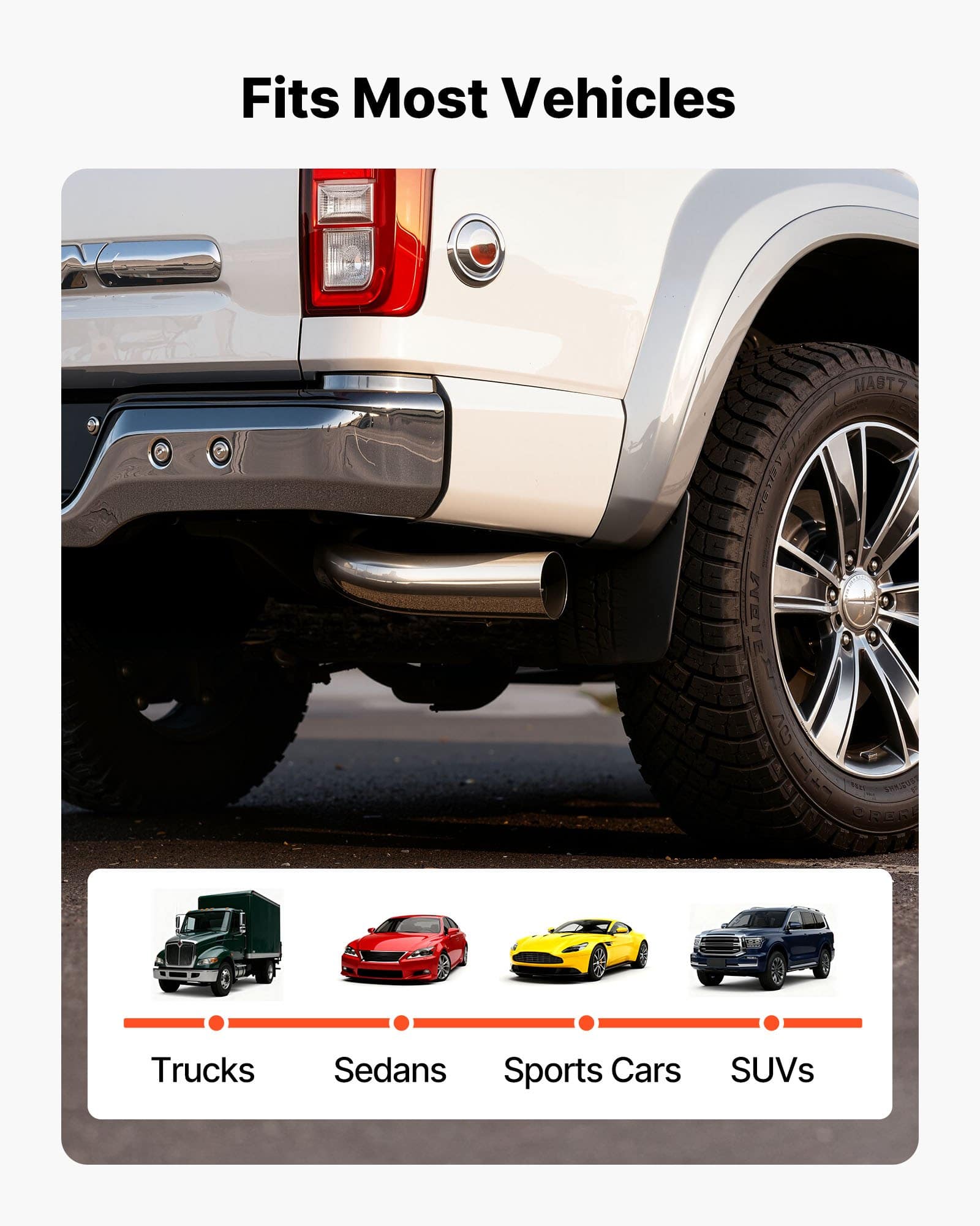 VEVOR Chrome Elbow Exhaust Tip 101.6mm Inlet 152.4mm Outlet 584mm Length with Clamp for Truck/Sedan/SUV/Sports Car - Зображення 6