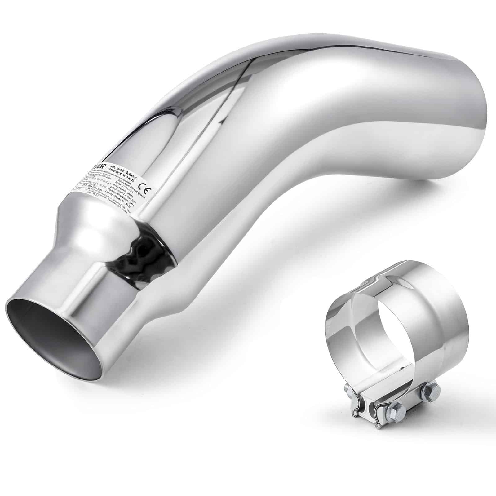 VEVOR Хромований Колінчатий Наконечник Вихлопу 101.6мм Вхід 152.4мм Вихід 584мм Довжина з Хомутом для Вантажівки/Седана/SUV/Спорткара