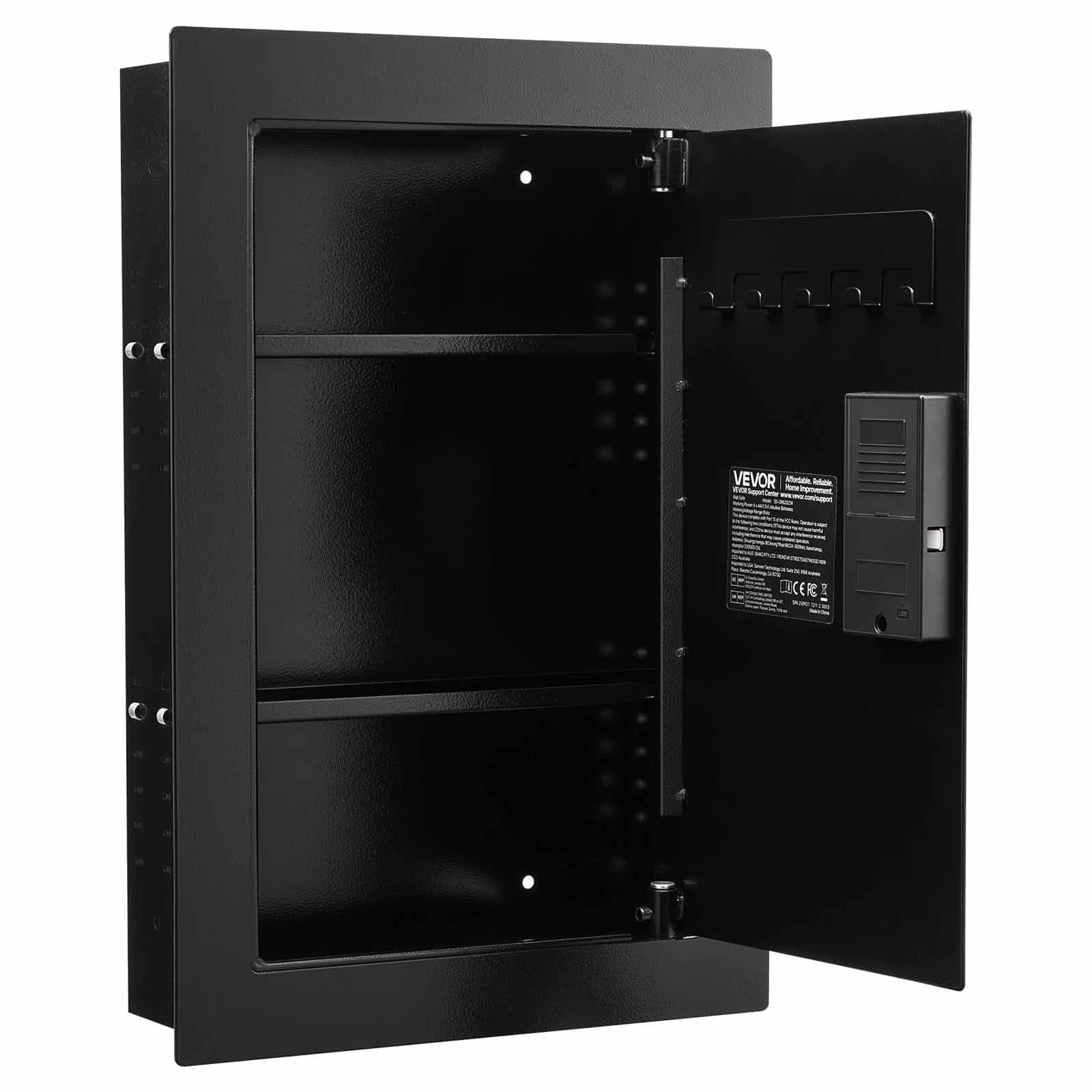VEVOR 3-Tier Wall Safe with Fingerprint, Password & Key Access, Steel In-Wall Safe with Adjustable Shelves, 98x350x527 mm — Attēls 9