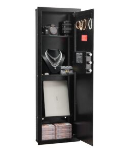 VEVOR Hidden Wall Safe with Password & Key, 4-Tier In-Wall Gun Safe, Steel, LED Light, 3 Shelves, Key Hooks, Black
