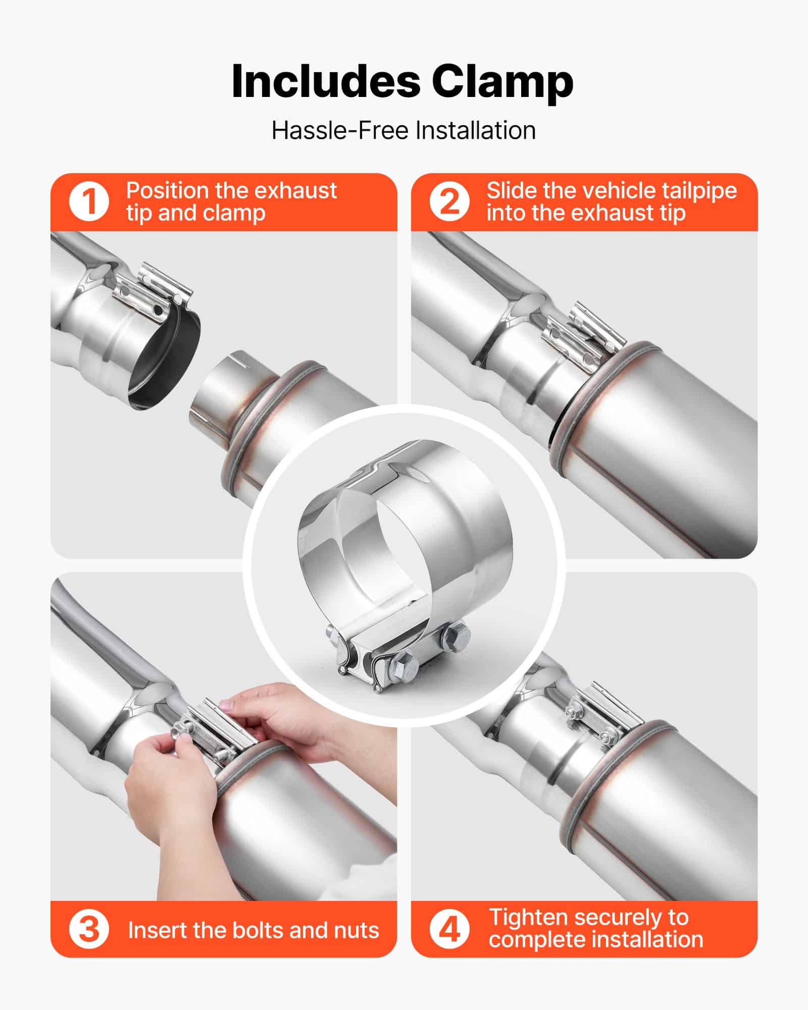 VEVOR Chrome Elbow Exhaust Tip 127mm Inlet 152.4mm Outlet 584mm Length with Clamp for Truck, SUV, Sedan, Sports Car - Image 5