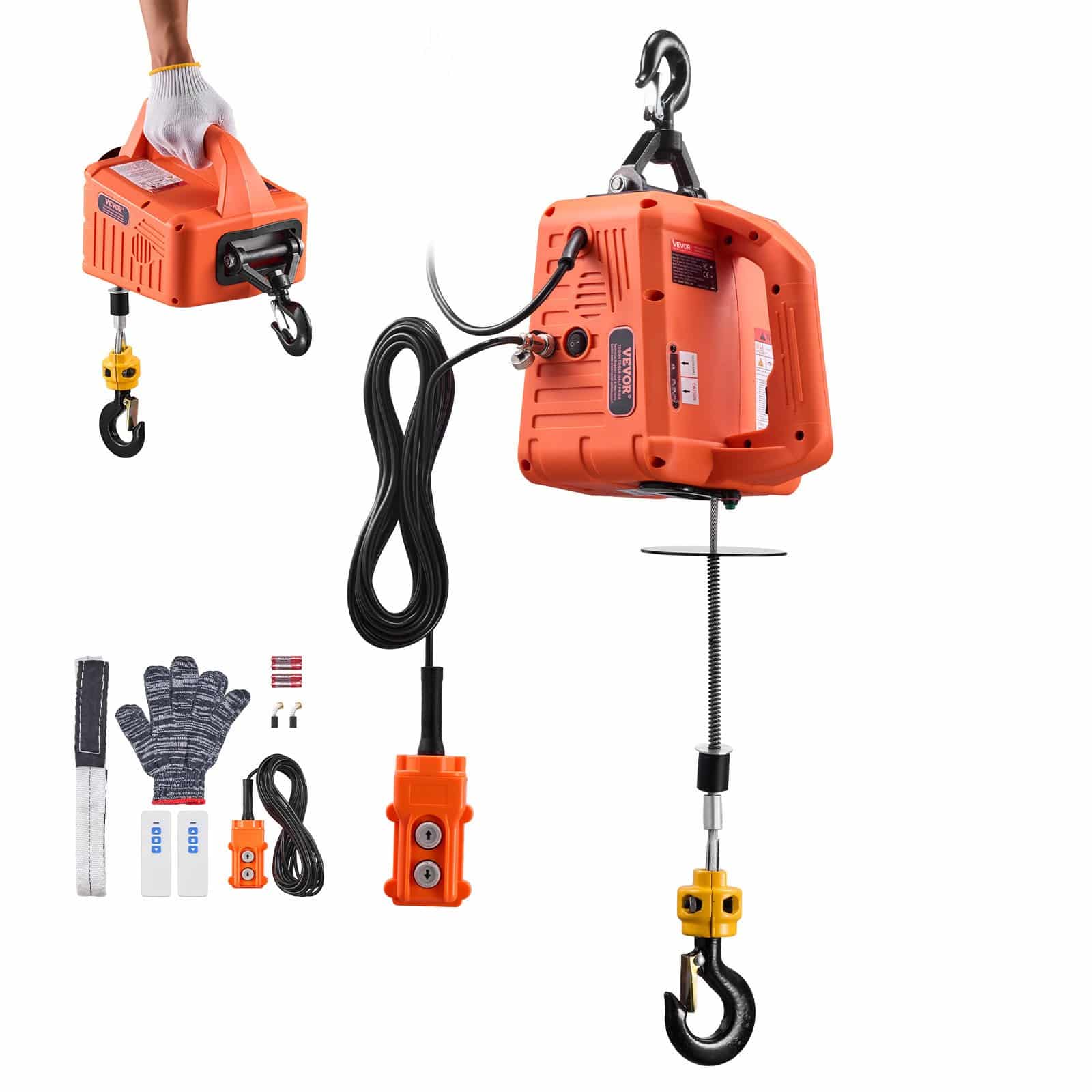 VEVOR 3-in-1 elektriskā pacēlāja vinča, 700 kg ietilpība, 1500W, 7,6 m pacēlājs, vadu un bezvadu tālvadības pults, garāžai, noliktavai, rūpnīcai