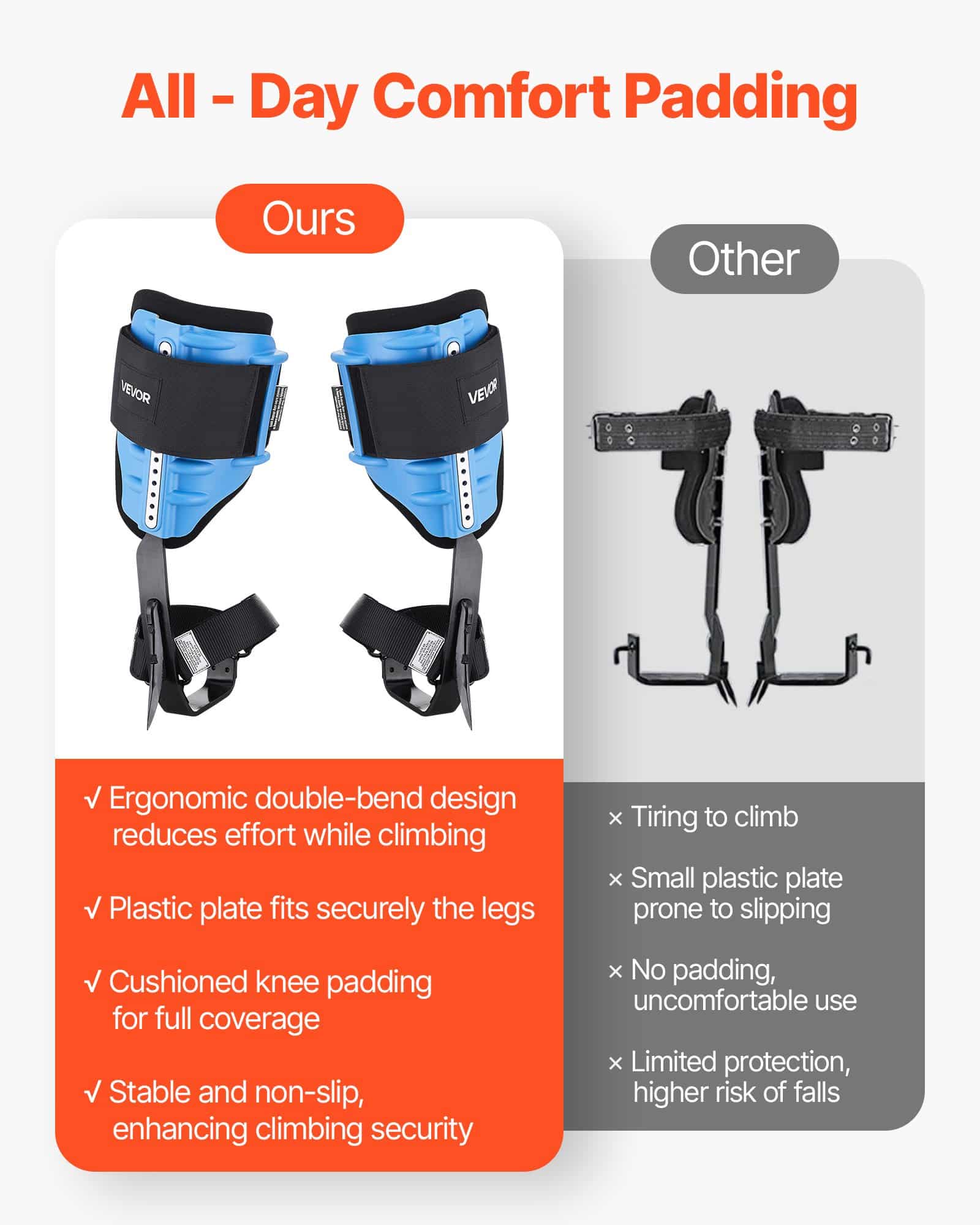 VEVOR Tree Climbing Spikes with Adjustable Height, EVA Padding, Straps, 159 kg Load, Steel Spurs for Arborists, Fruit Picking, Hunting — attēls 3