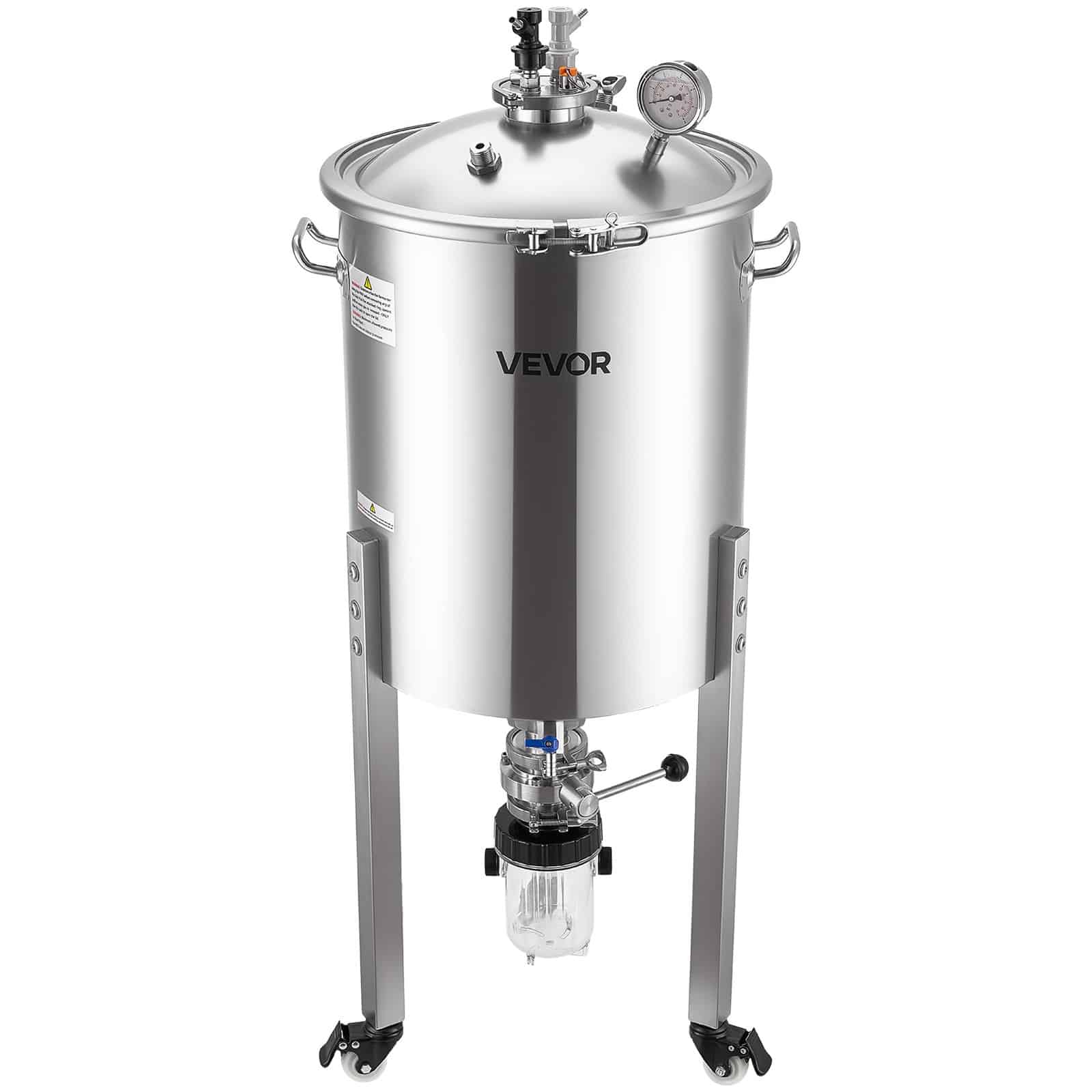 VEVOR 60L Stainless Steel Conical Fermenter with Thermometer, Wheels & Cooling Coil for Beer & Wine Brewing — изображение 10