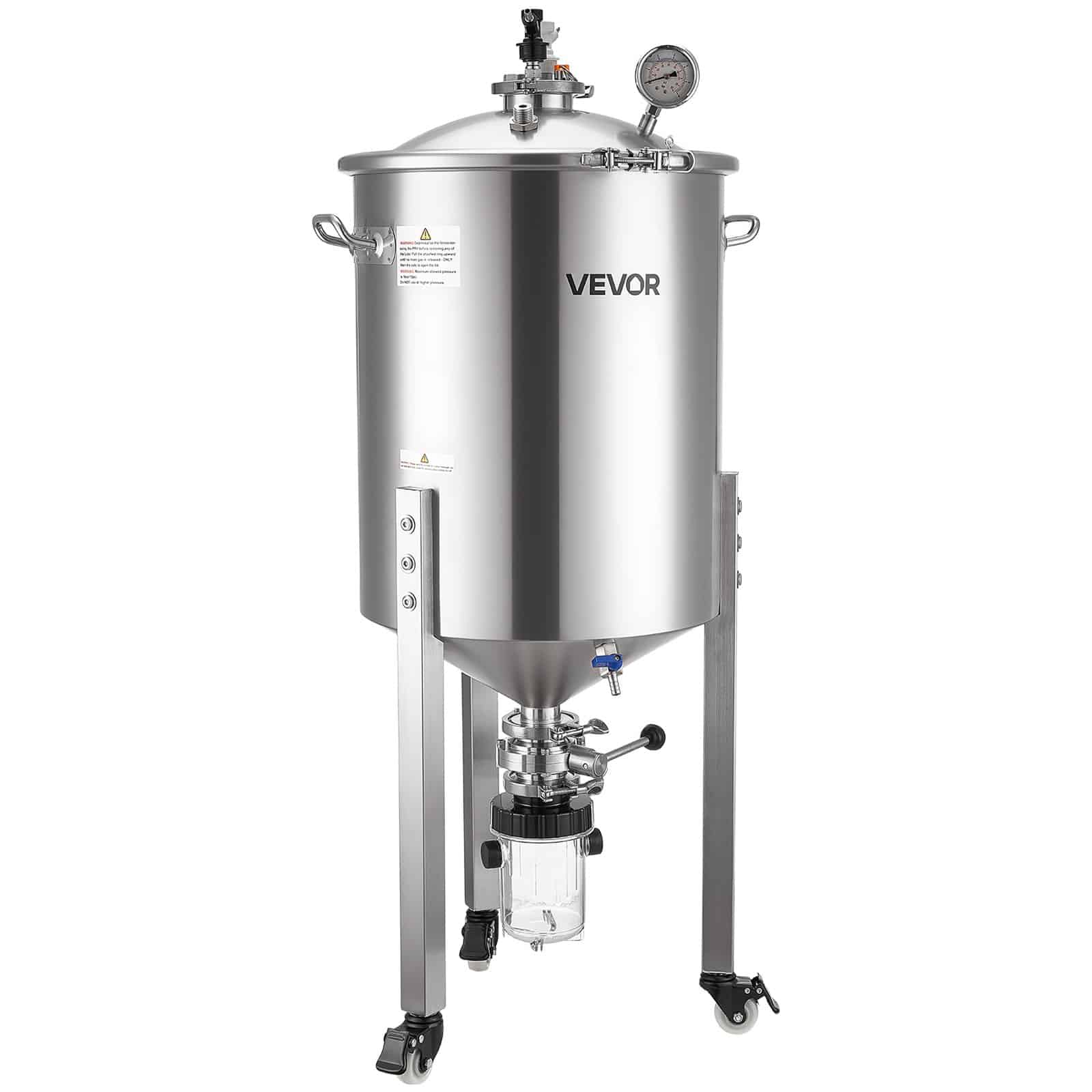 VEVOR 60L Stainless Steel Conical Fermenter with Thermometer, Wheels & Cooling Coil for Beer & Wine Brewing — изображение 11