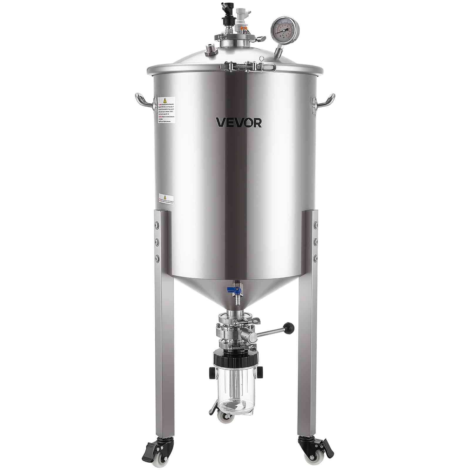 VEVOR 60L Stainless Steel Conical Fermenter with Thermometer, Wheels & Cooling Coil for Beer & Wine Brewing — изображение 9