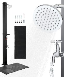 VEVOR 35L Solar Heated Outdoor Shower, 195cm Height, Freestanding with Floor Kit, Foot Faucet, Hot/Cold Water Control, Black