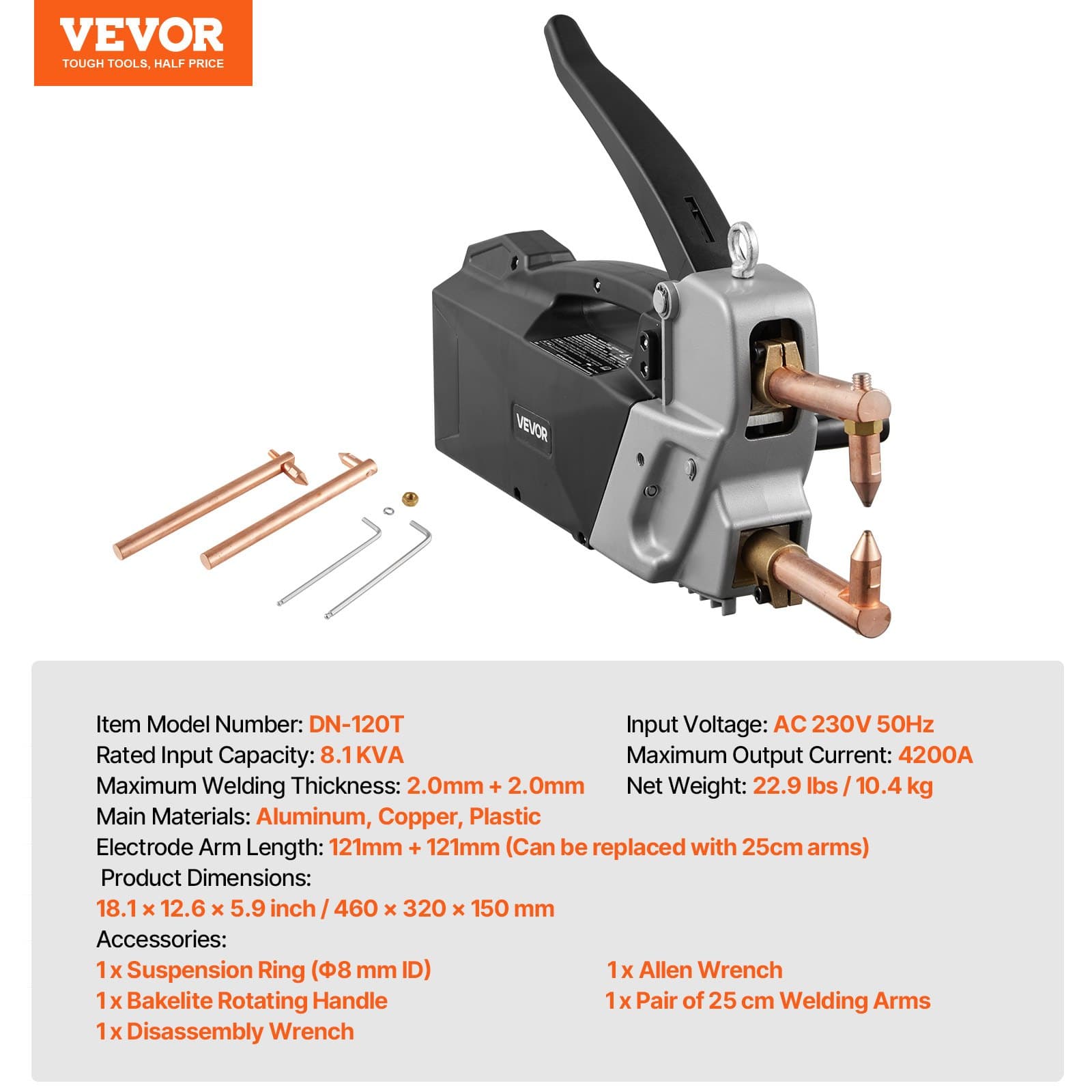 VEVOR Portable Spot Welder 4200A, 8.1KVA, Handheld Welding Gun for Steel Sheets up to 4mm Total Thickness - Зображення 7