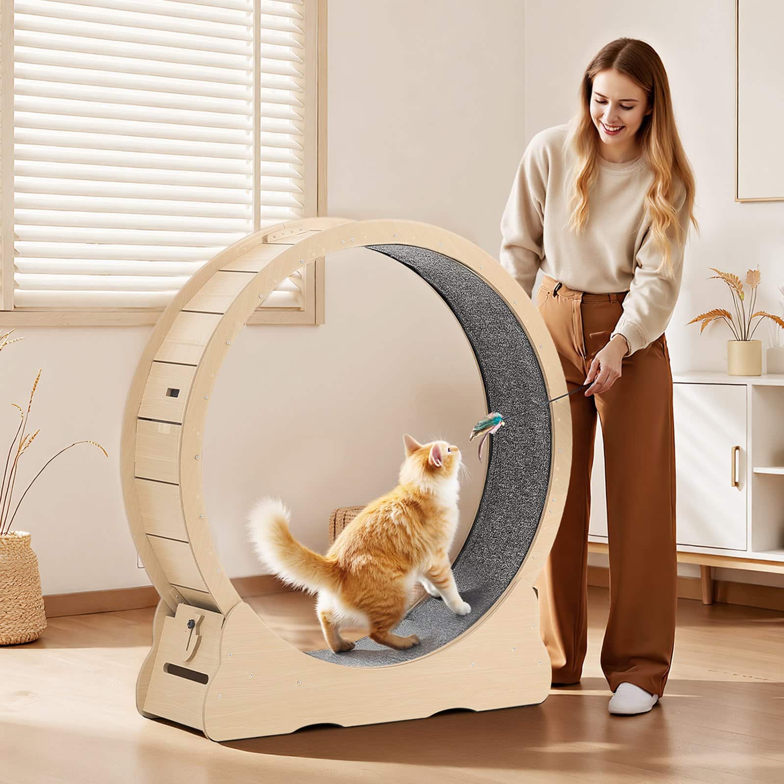 VEVOR 120cm Wooden Cat Exercise Wheel for Indoor Cats up to 12.7kg, Quiet Treadmill with Carpet Runway & Lock Lock — изображение 8