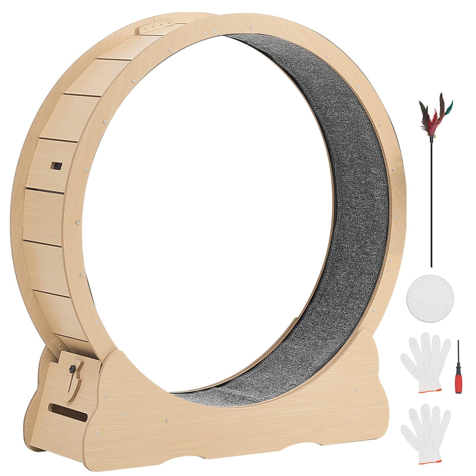 VEVOR 120cm Wooden Cat Exercise Wheel for Indoor Cats up to 12.7kg, Quiet Treadmill with Carpet Runway & Lock Lock — изображение 9