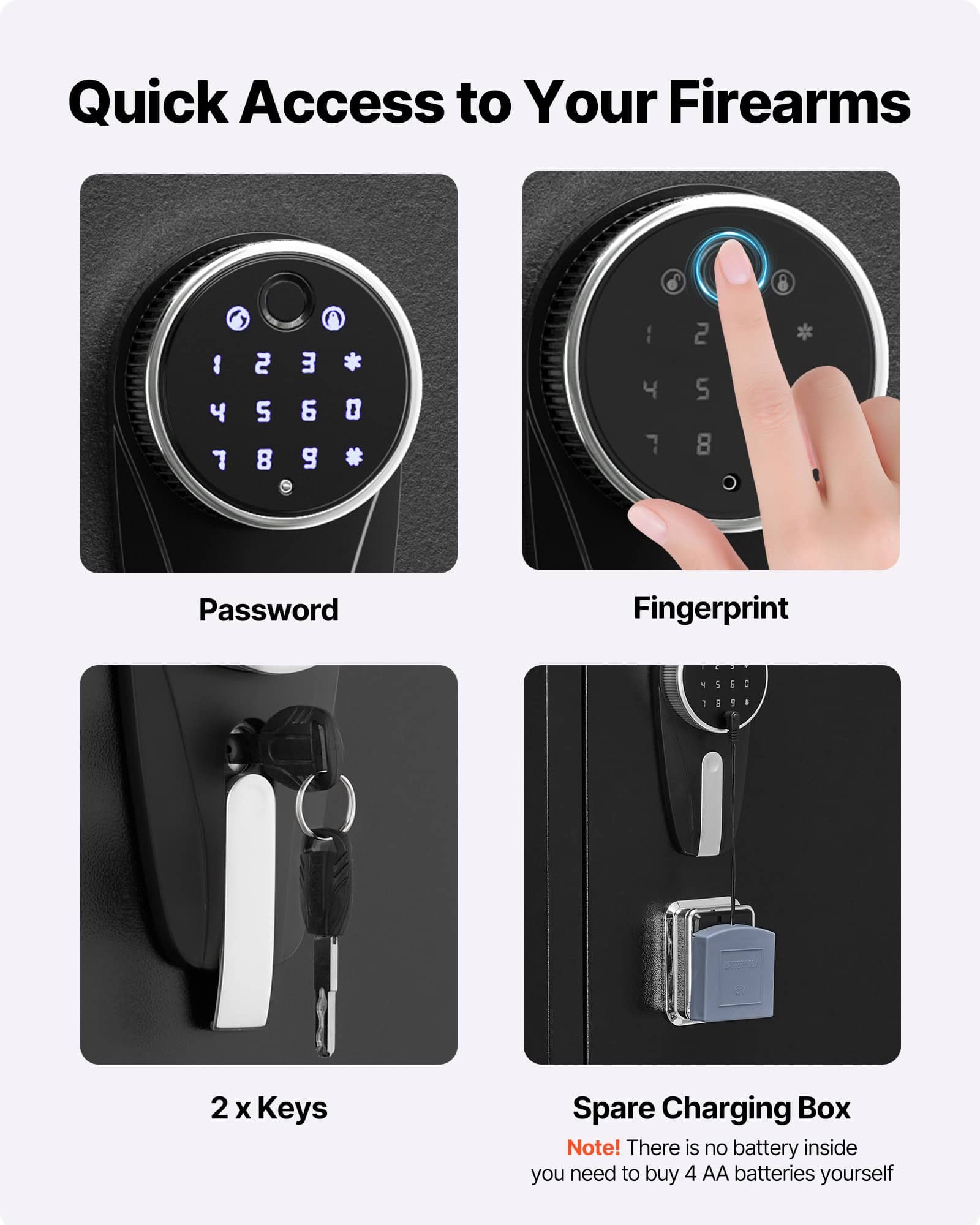 VEVOR 8–10 Rifle Gun Safe, Steel Long Gun Cabinet with Fingerprint & Digital Lock, 3 Pistol Pouches, LED, Alarm & Adjustable Racks — Attēls 3