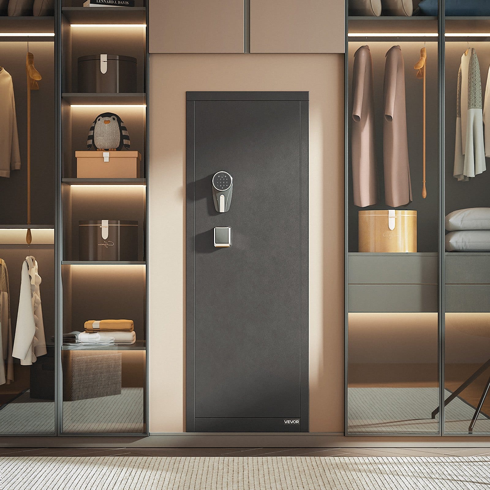 VEVOR 8–10 Rifle Gun Safe, Steel Long Gun Cabinet with Fingerprint & Digital Lock, 3 Pistol Pouches, LED, Alarm & Adjustable Racks — Attēls 8