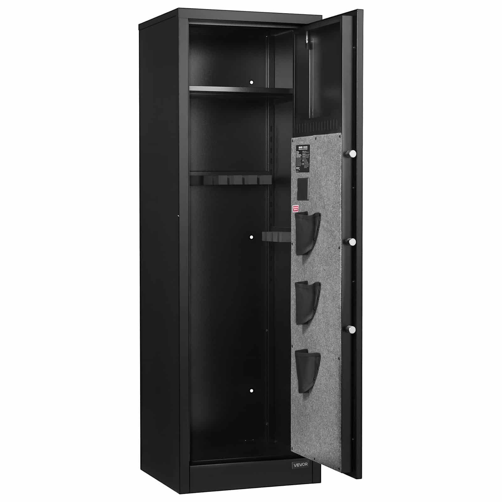 VEVOR 8–10 Rifle Gun Safe, Steel Long Gun Cabinet with Fingerprint & Digital Lock, 3 Pistol Pouches, LED, Alarm & Adjustable Racks — Attēls 10