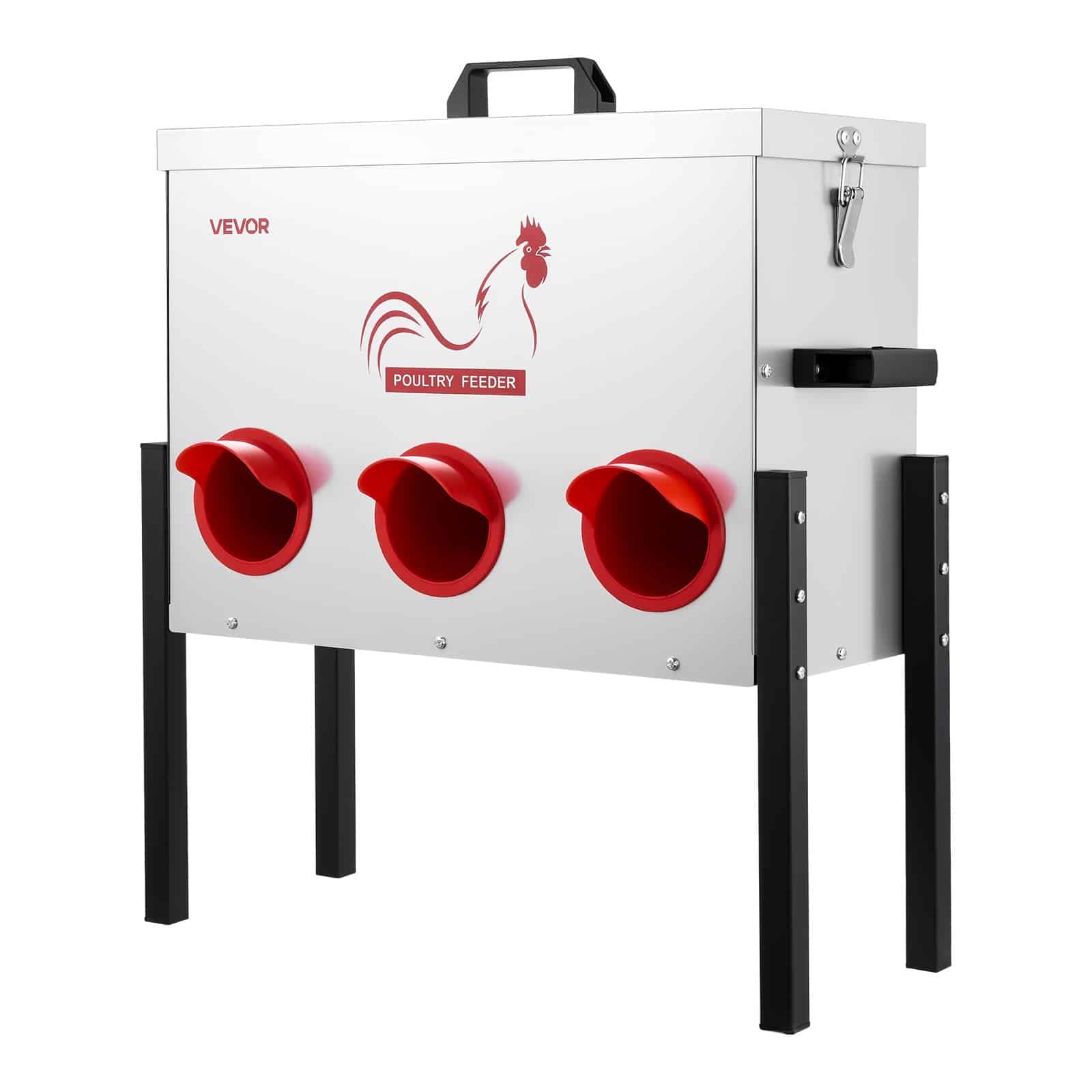 VEVOR Automatic Chicken Feeder, 13.6 kg, 6-Port No-Waste Gravity Feeder, Adjustable Height, Lock Lid, Metal for Poultry - Image 11