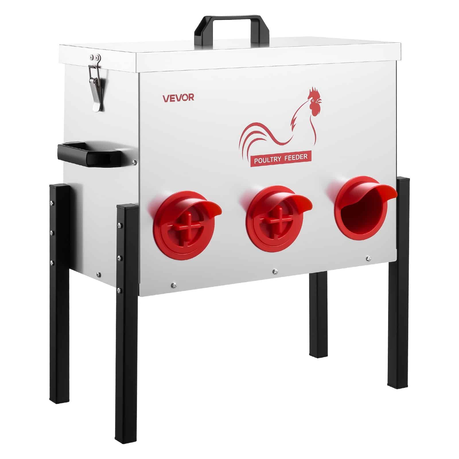VEVOR Automatic Chicken Feeder, 13.6 kg, 6-Port No-Waste Gravity Feeder, Adjustable Height, Lock Lid, Metal for Poultry - Image 9